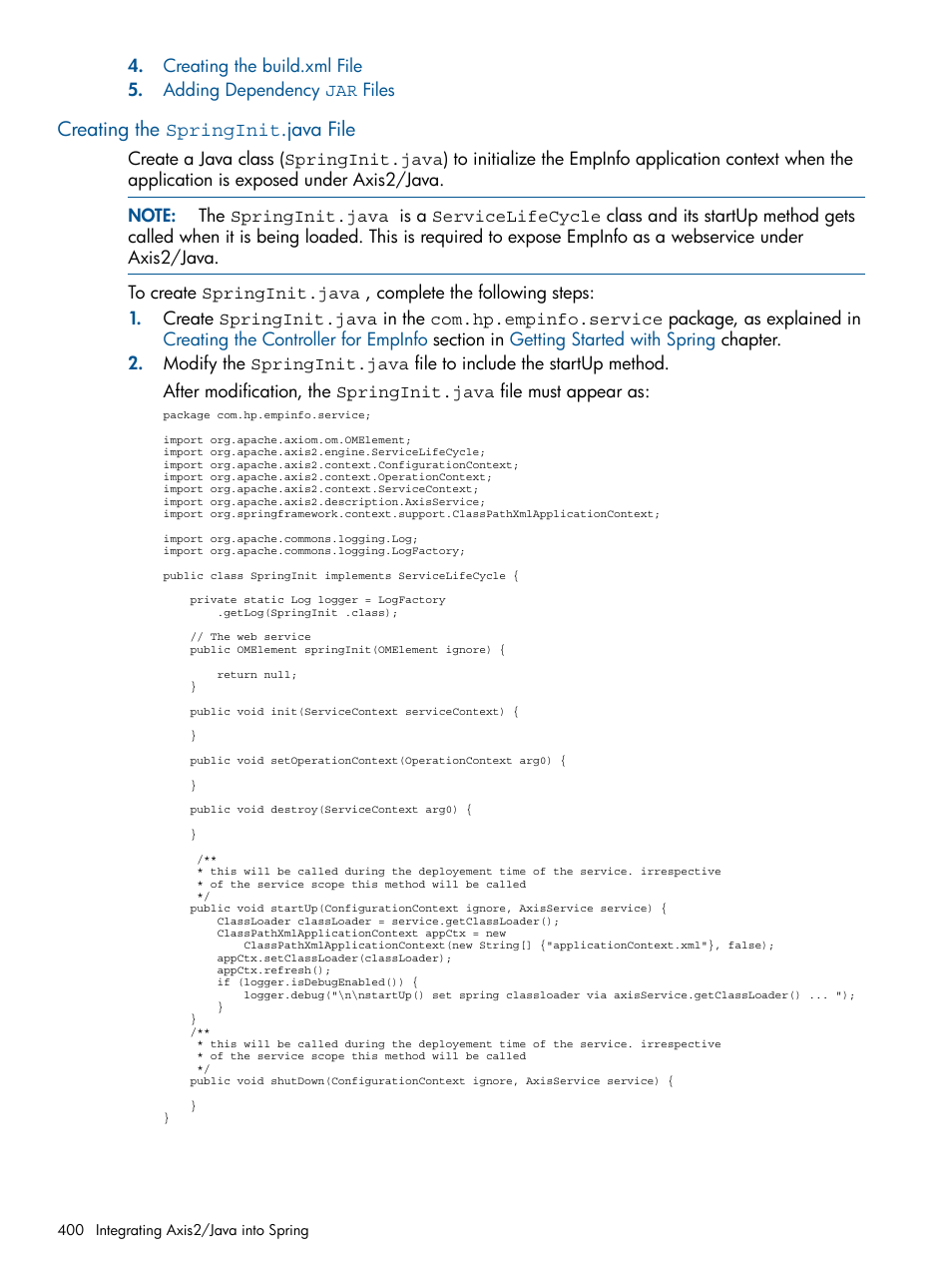 Creating the springinit.java file | HP Integrity NonStop J-Series User Manual | Page 400 / 470