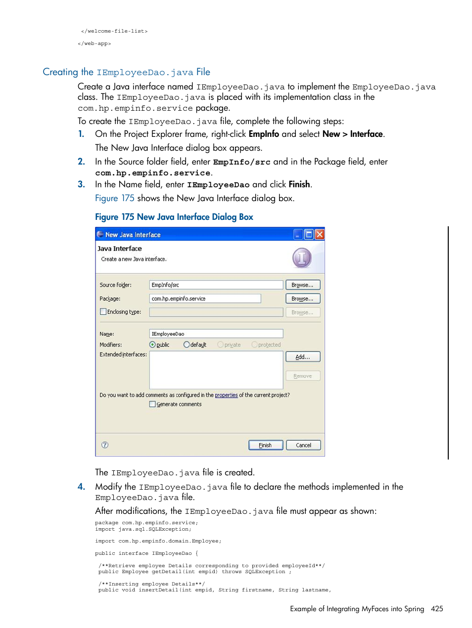 Creating the iemployeedao.java file | HP Integrity NonStop J-Series User Manual | Page 425 / 470