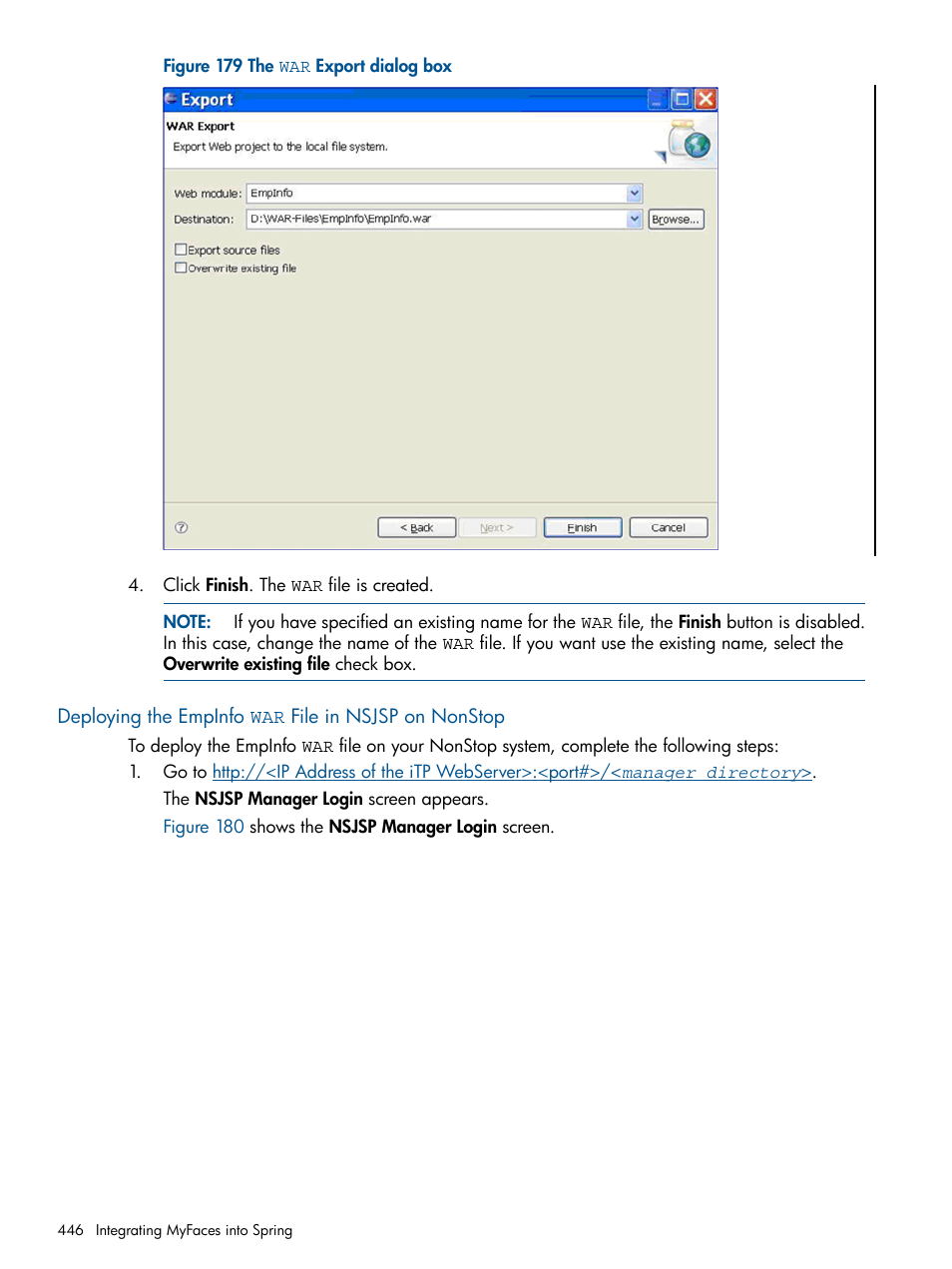 Deploying the empinfo war file in nsjsp on nonstop | HP Integrity NonStop J-Series User Manual | Page 446 / 470