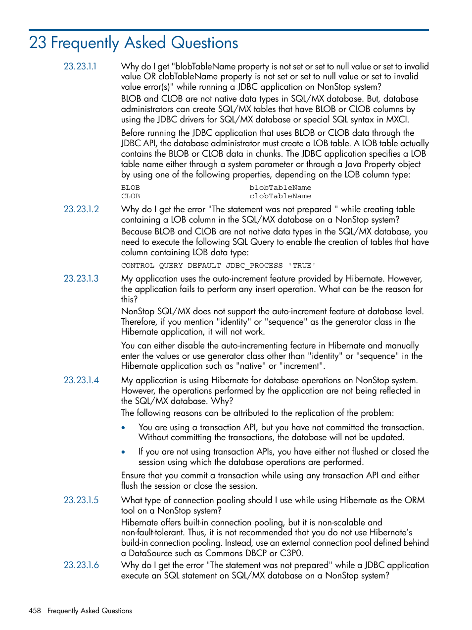 23 frequently asked questions, Chapter 23: frequently asked questions | HP Integrity NonStop J-Series User Manual | Page 458 / 470