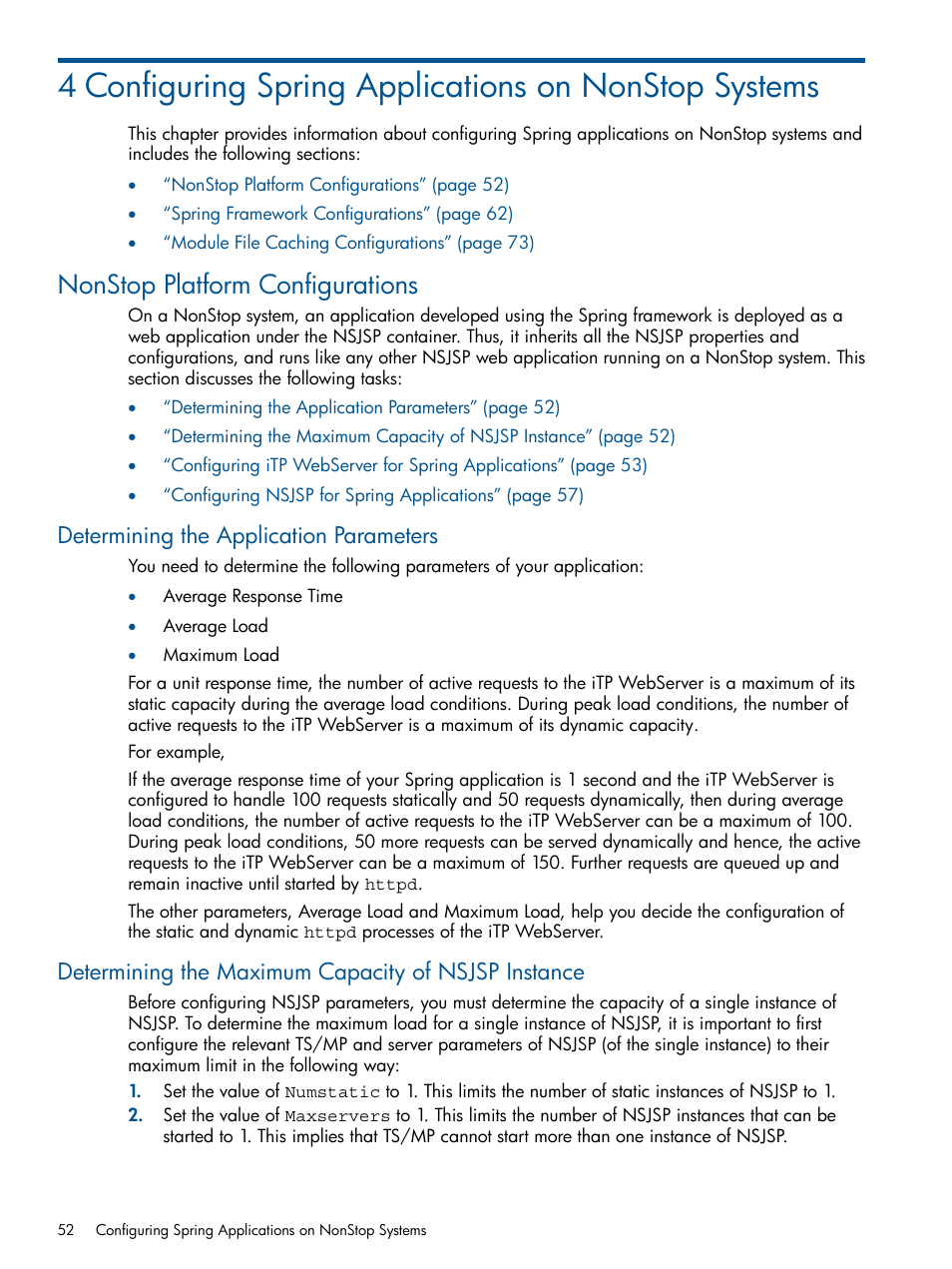 Nonstop platform configurations, Determining the application parameters, Determining the maximum capacity of nsjsp instance | HP Integrity NonStop J-Series User Manual | Page 52 / 470