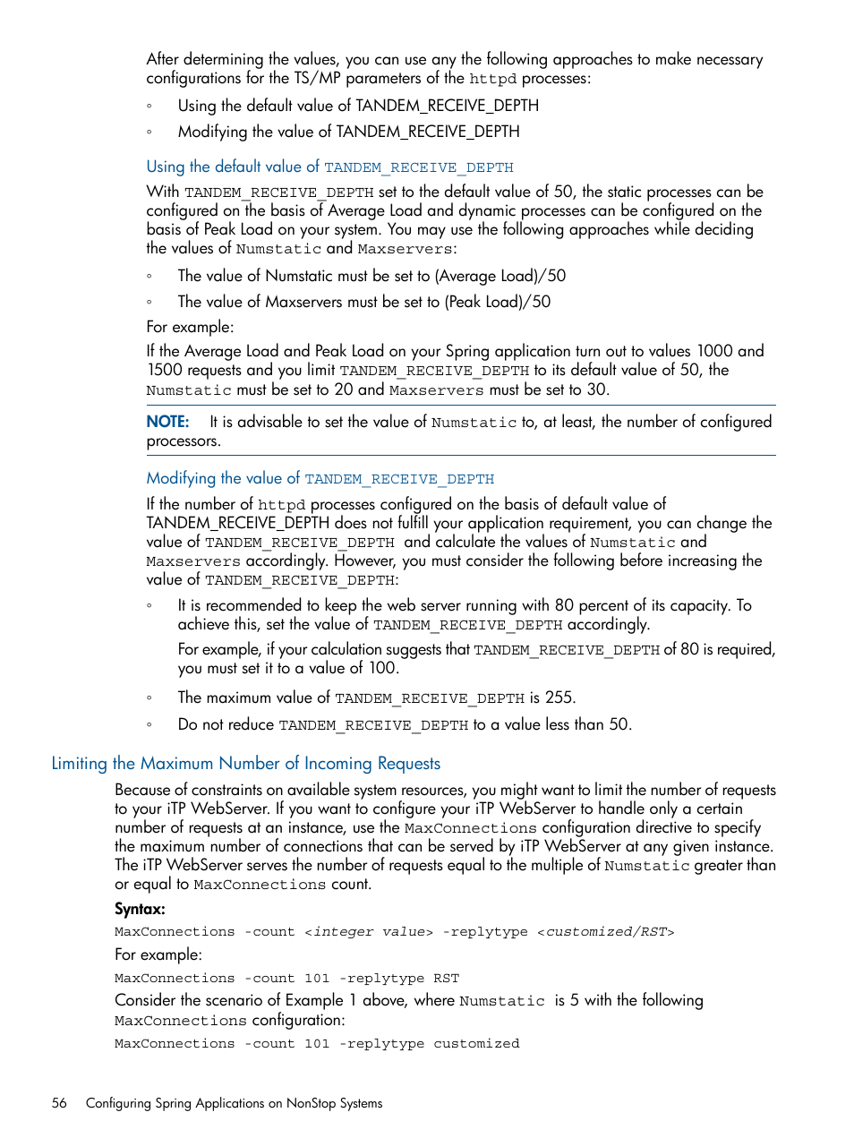 Limiting the maximum number of incoming requests | HP Integrity NonStop J-Series User Manual | Page 56 / 470