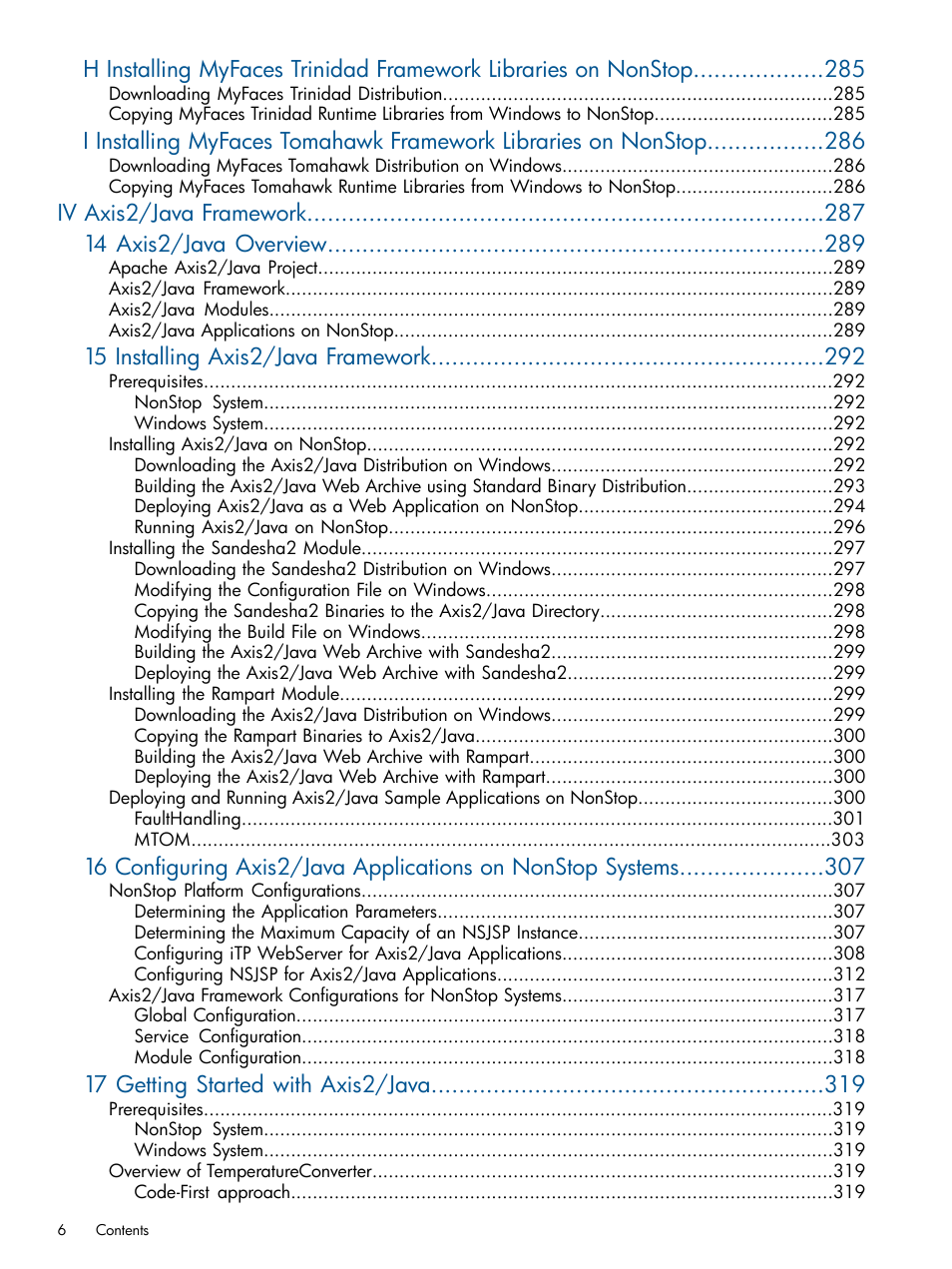 Iv axis2/java framework 14 axis2/java overview, 15 installing axis2/java framework, 17 getting started with axis2/java | HP Integrity NonStop J-Series User Manual | Page 6 / 470