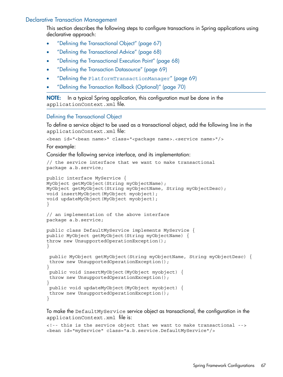 Declarative transaction management, Defining the transactional object | HP Integrity NonStop J-Series User Manual | Page 67 / 470