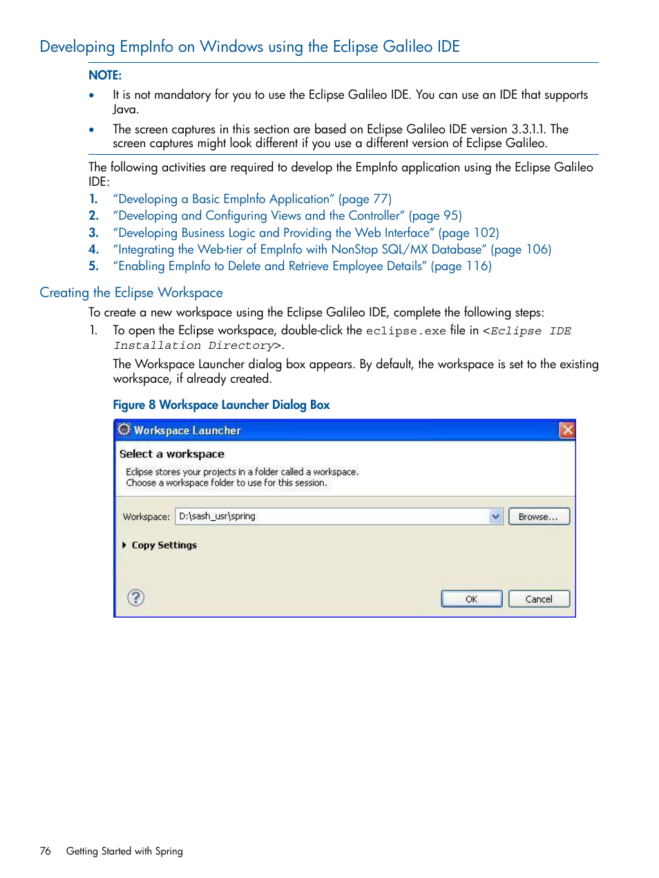 Creating the eclipse workspace | HP Integrity NonStop J-Series User Manual | Page 76 / 470