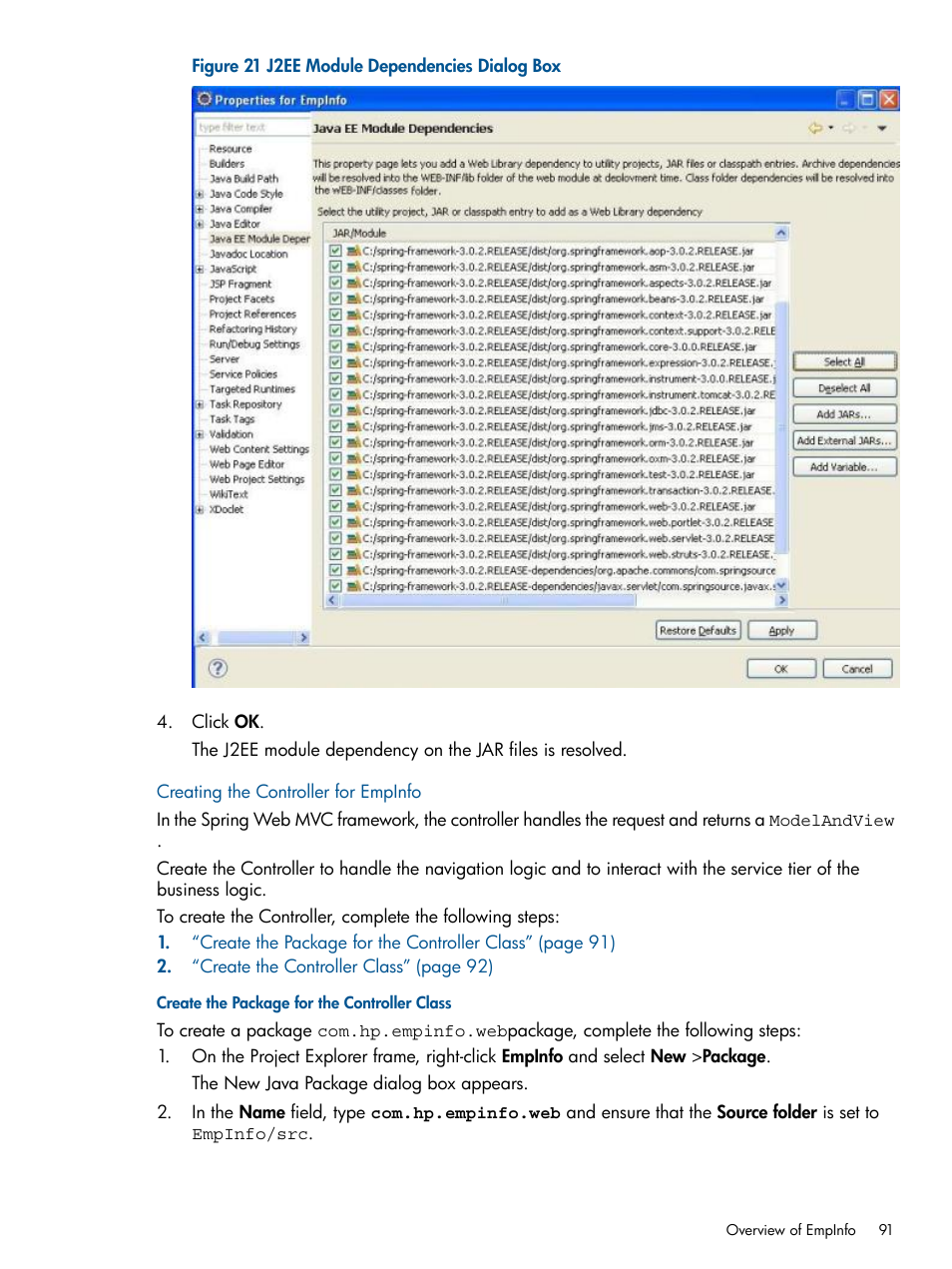 Creating the controller for empinfo, Create the package for the controller class | HP Integrity NonStop J-Series User Manual | Page 91 / 470