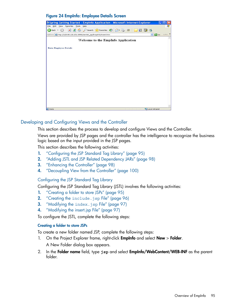 Configuring the jsp standard tag library, Creating a folder to store jsps, Developing and configuring views | HP Integrity NonStop J-Series User Manual | Page 95 / 470