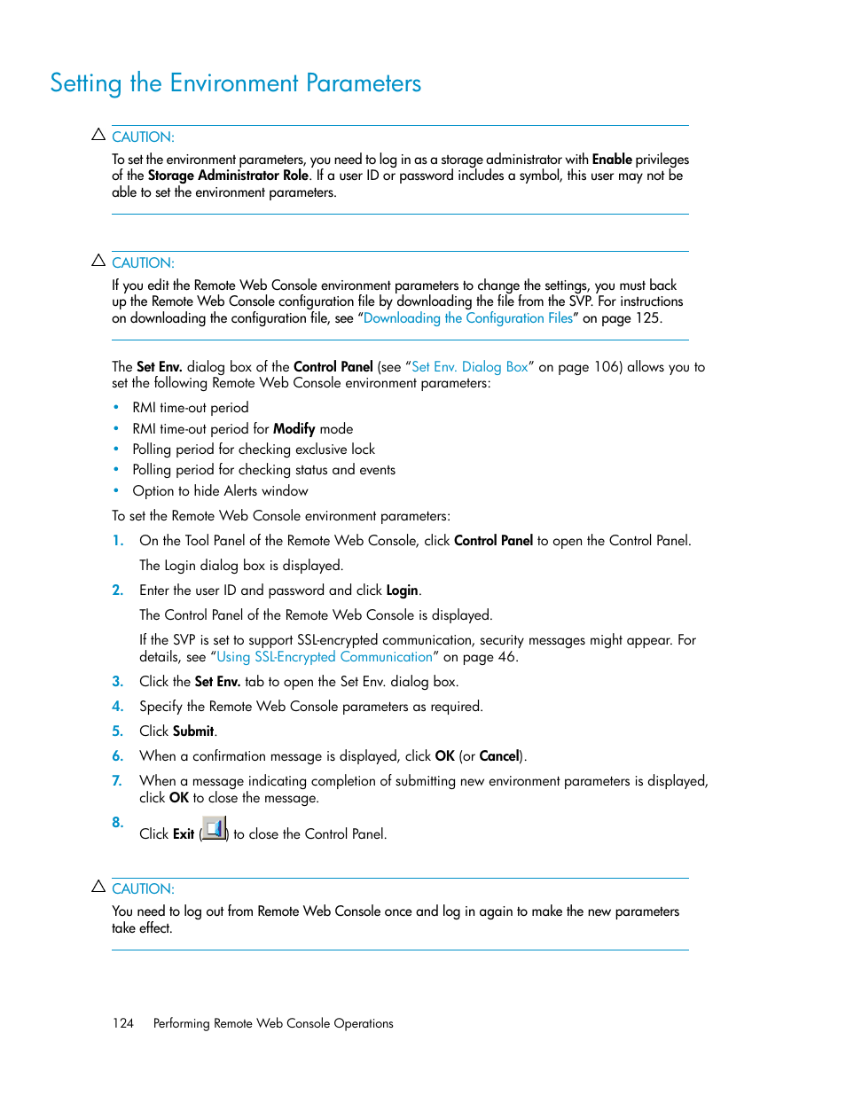 Setting the environment parameters | HP StorageWorks XP Remote Web Console Software User Manual | Page 124 / 174