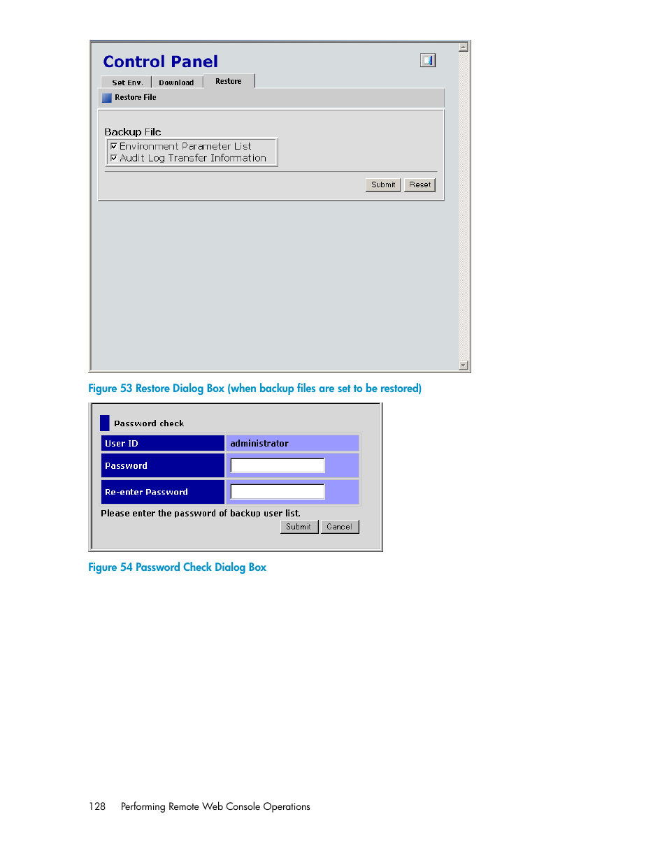 Password check dialog box, Figure | HP StorageWorks XP Remote Web Console Software User Manual | Page 128 / 174