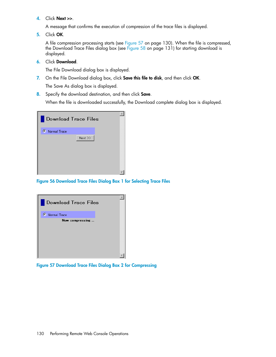 Download trace files dialog box 2 for compressing, Figure 56 | HP StorageWorks XP Remote Web Console Software User Manual | Page 130 / 174