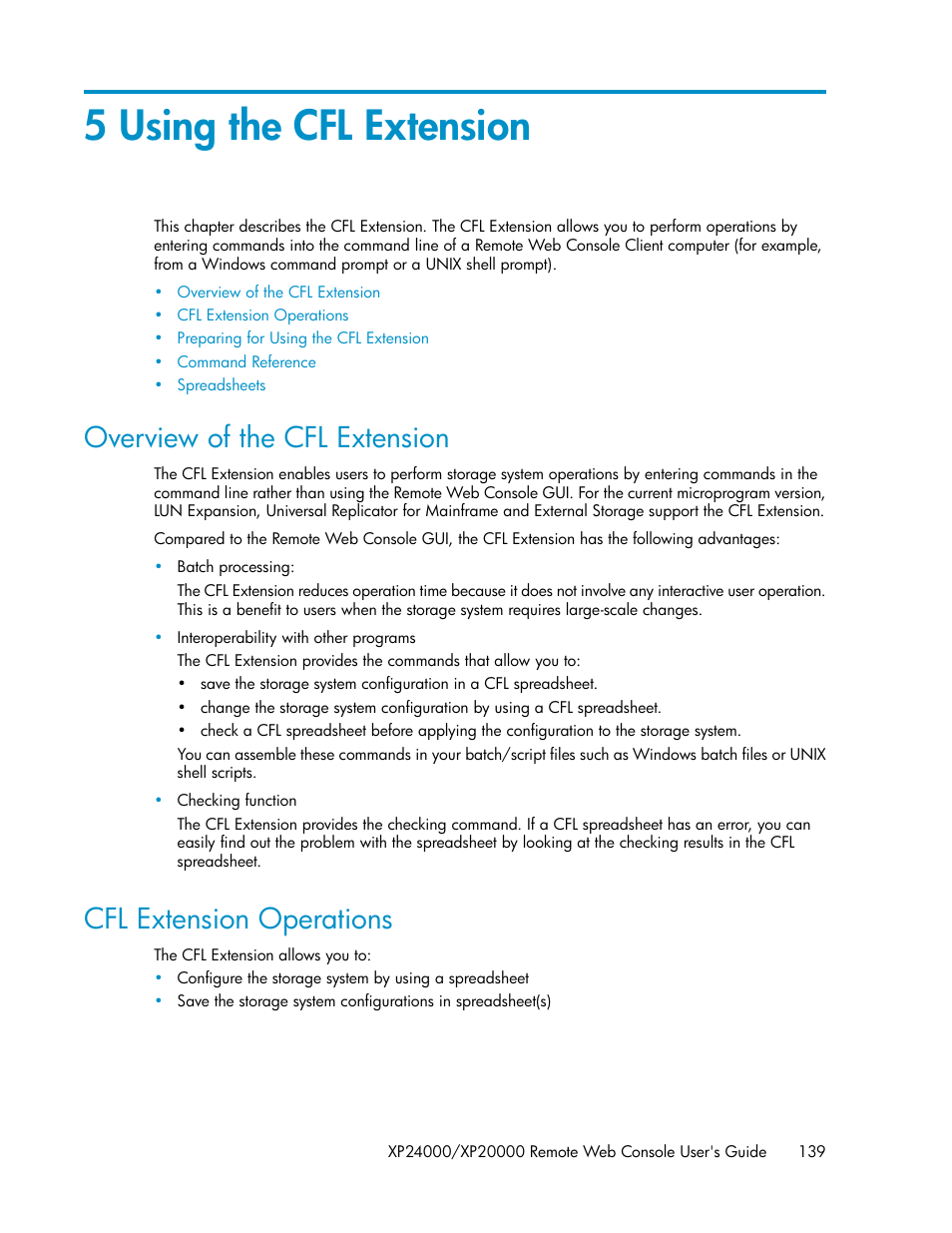 5 using the cfl extension, Overview of the cfl extension, Cfl extension operations | 139 cfl extension operations, Chapter 5 | HP StorageWorks XP Remote Web Console Software User Manual | Page 139 / 174