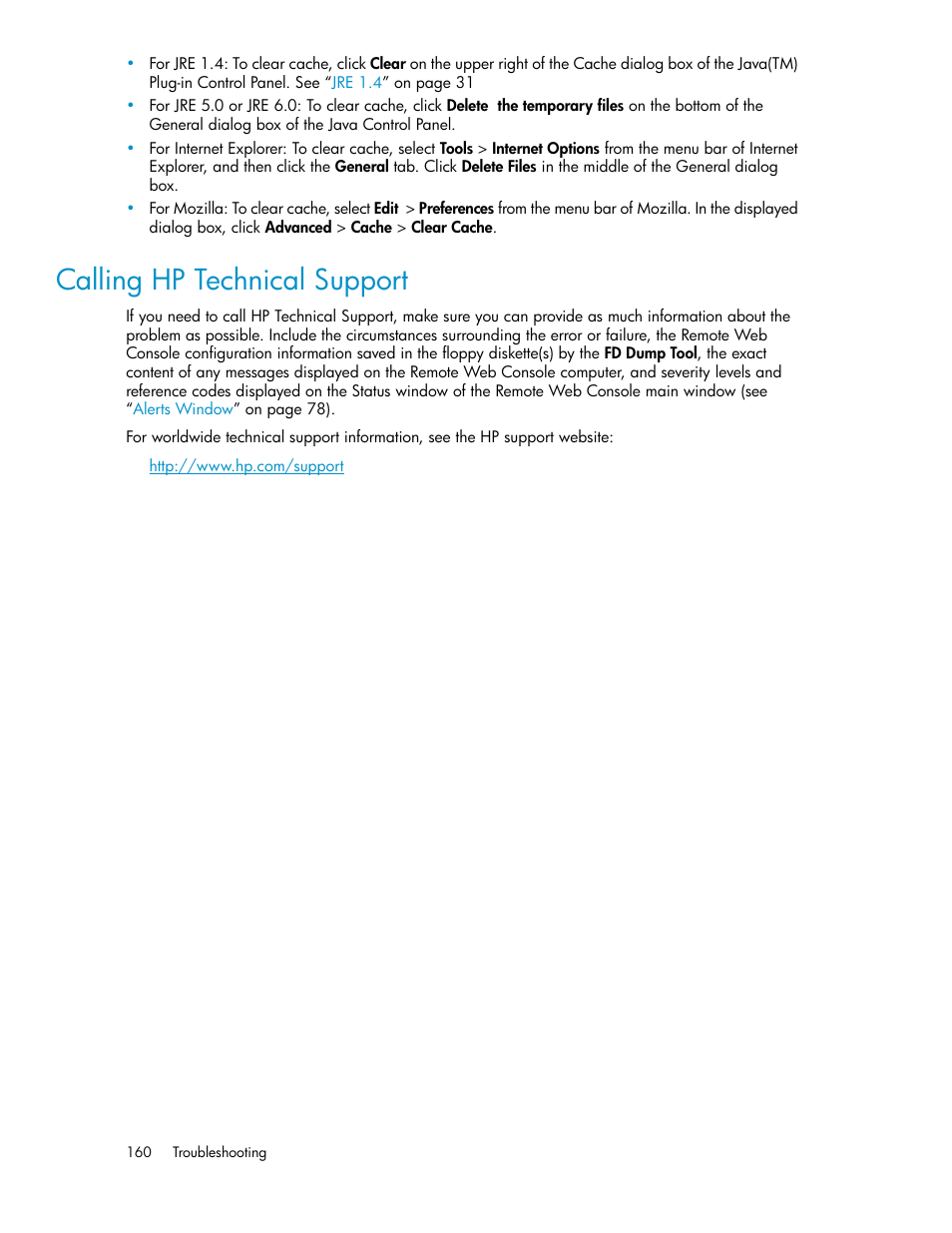Calling hp technical support, Calling hp, Technical support | Calling hp technical sup, Port, Calling hp technical, Support | HP StorageWorks XP Remote Web Console Software User Manual | Page 160 / 174