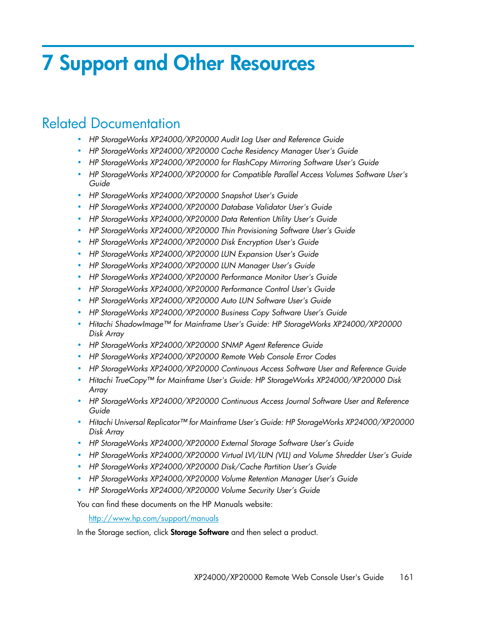 7 support and other resources, Related documentation | HP StorageWorks XP Remote Web Console Software User Manual | Page 161 / 174