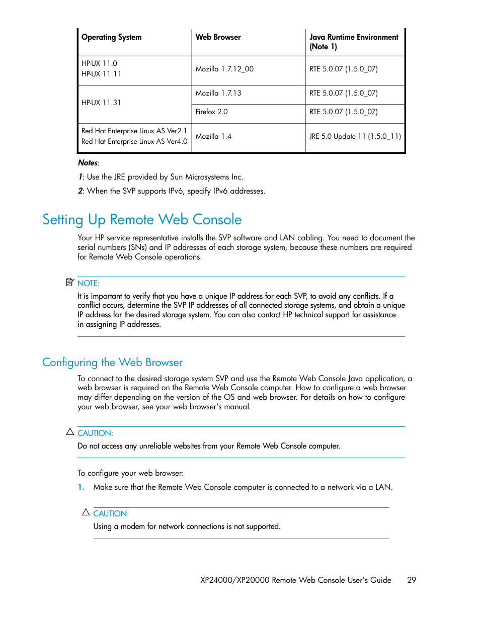 Setting up remote web console, Configuring the web browser | HP StorageWorks XP Remote Web Console Software User Manual | Page 29 / 174