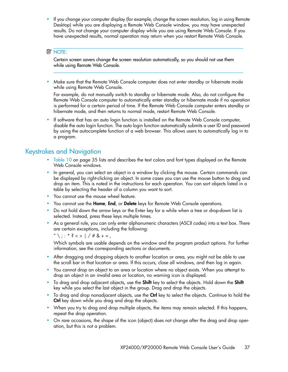 Keystrokes and navigation | HP StorageWorks XP Remote Web Console Software User Manual | Page 37 / 174