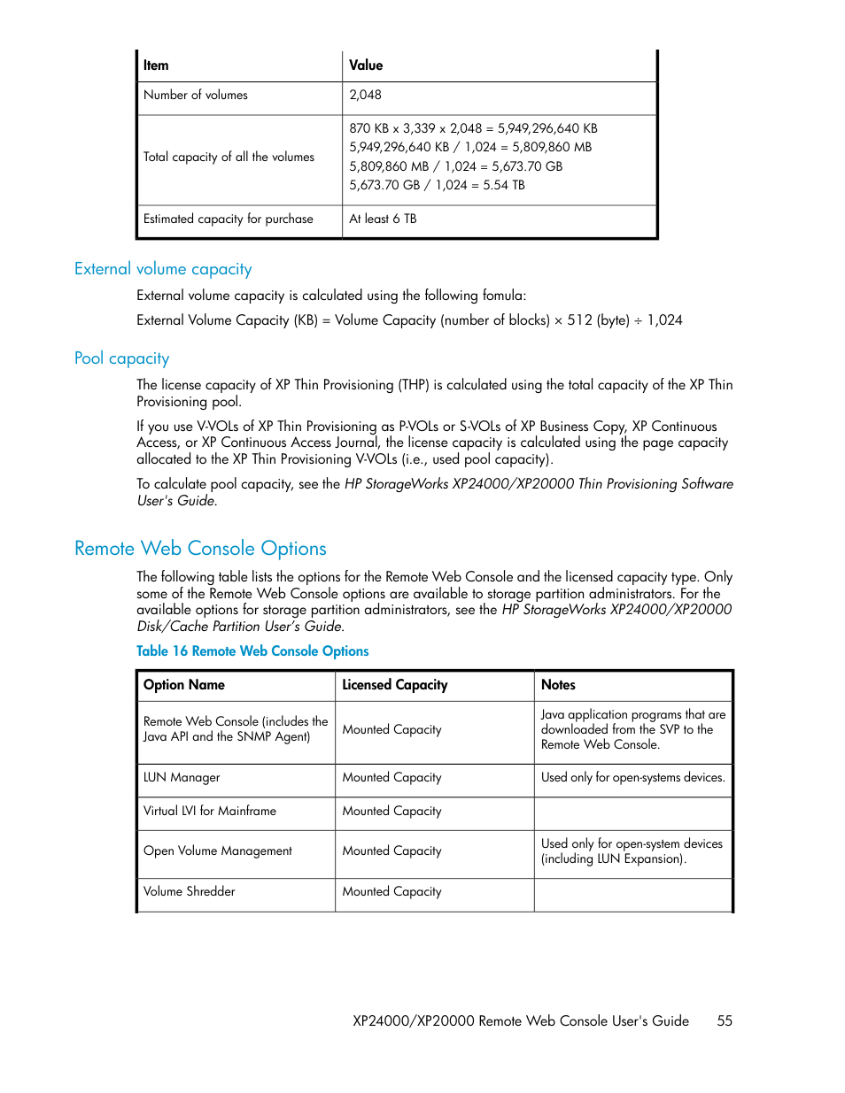 Remote web console options | HP StorageWorks XP Remote Web Console Software User Manual | Page 55 / 174