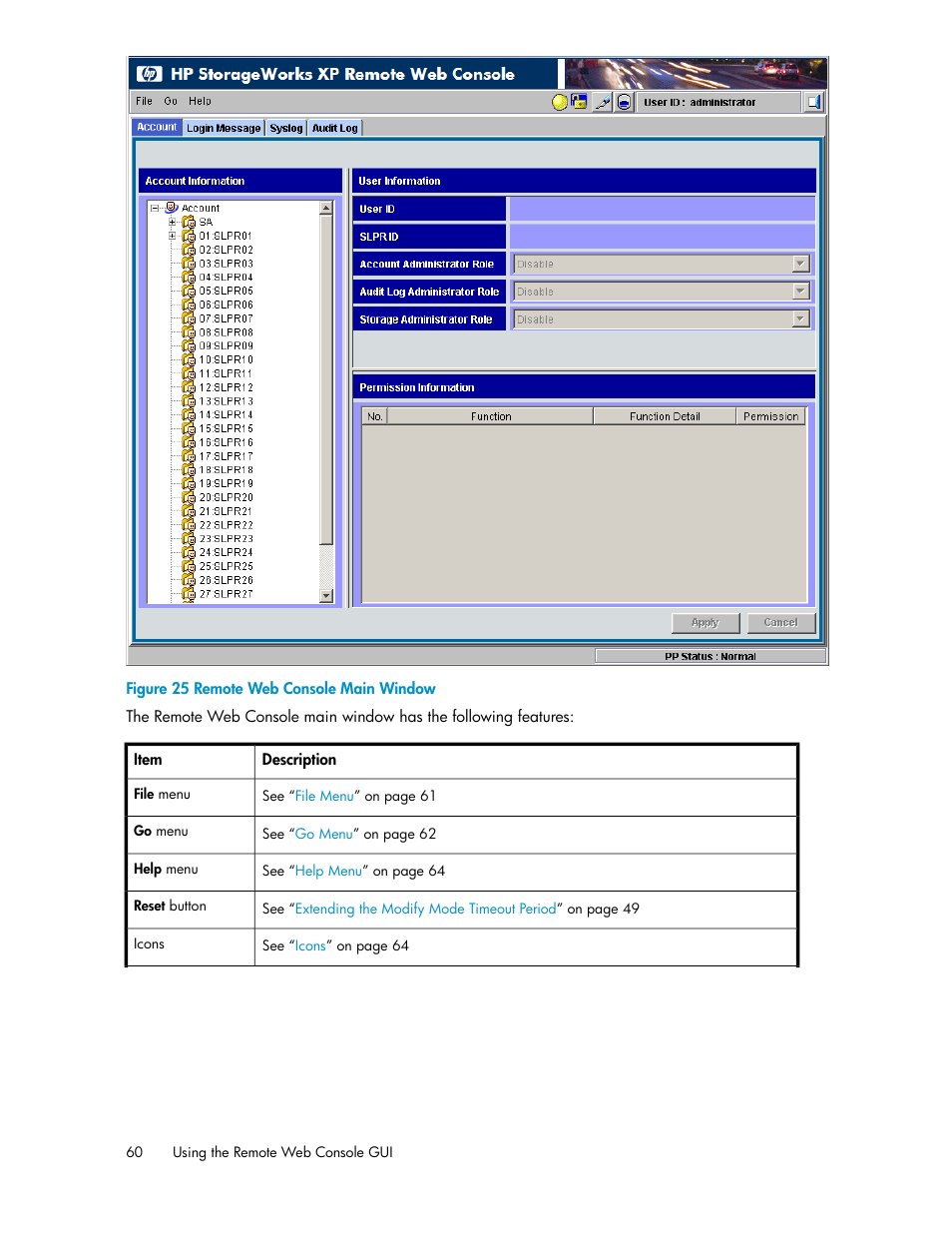 Remote web console main window, Figure 25 | HP StorageWorks XP Remote Web Console Software User Manual | Page 60 / 174