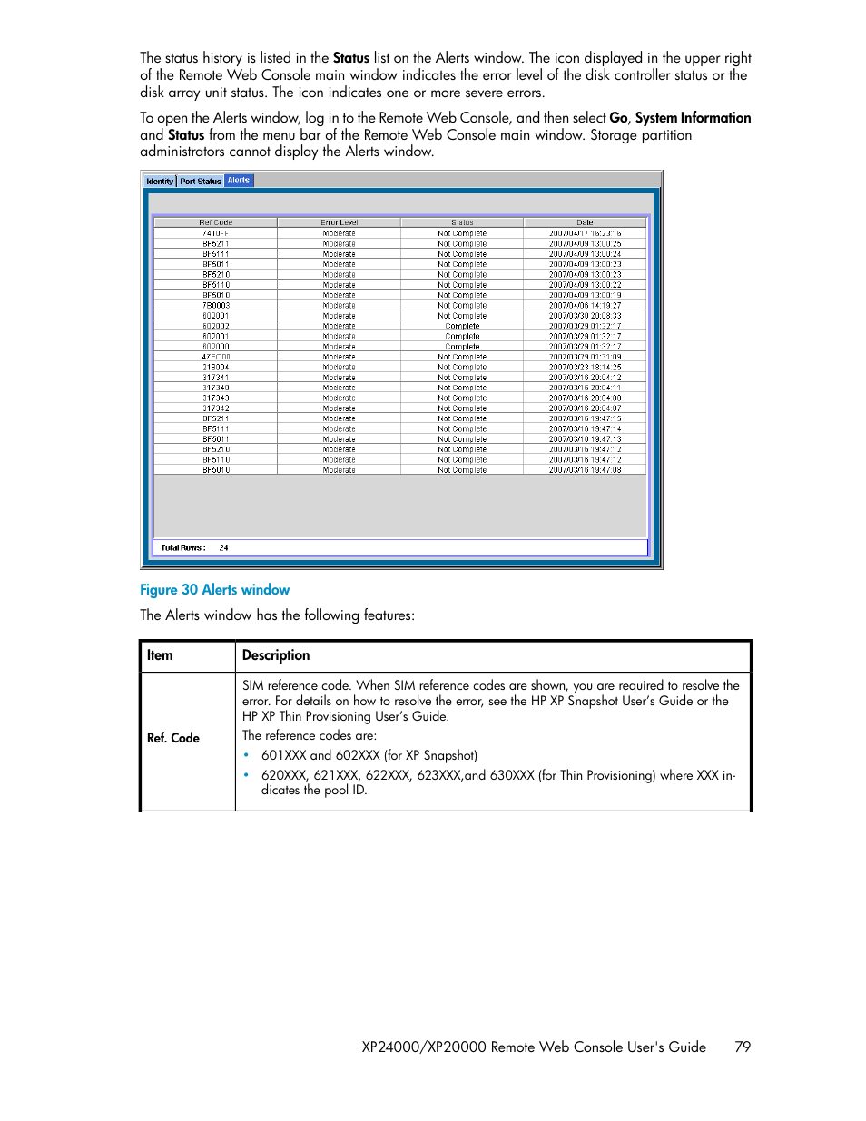 Alerts window | HP StorageWorks XP Remote Web Console Software User Manual | Page 79 / 174
