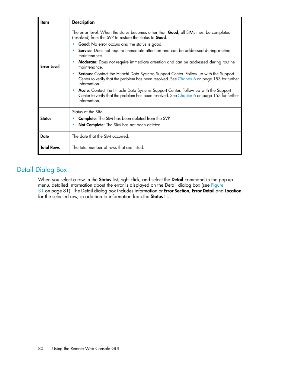 Detail dialog box | HP StorageWorks XP Remote Web Console Software User Manual | Page 80 / 174