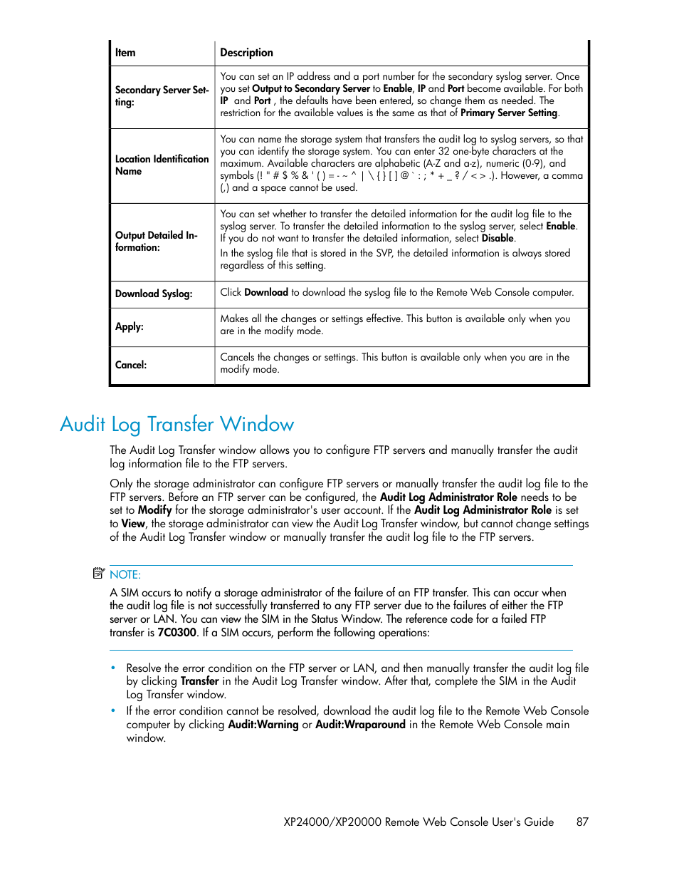 Audit log transfer window | HP StorageWorks XP Remote Web Console Software User Manual | Page 87 / 174