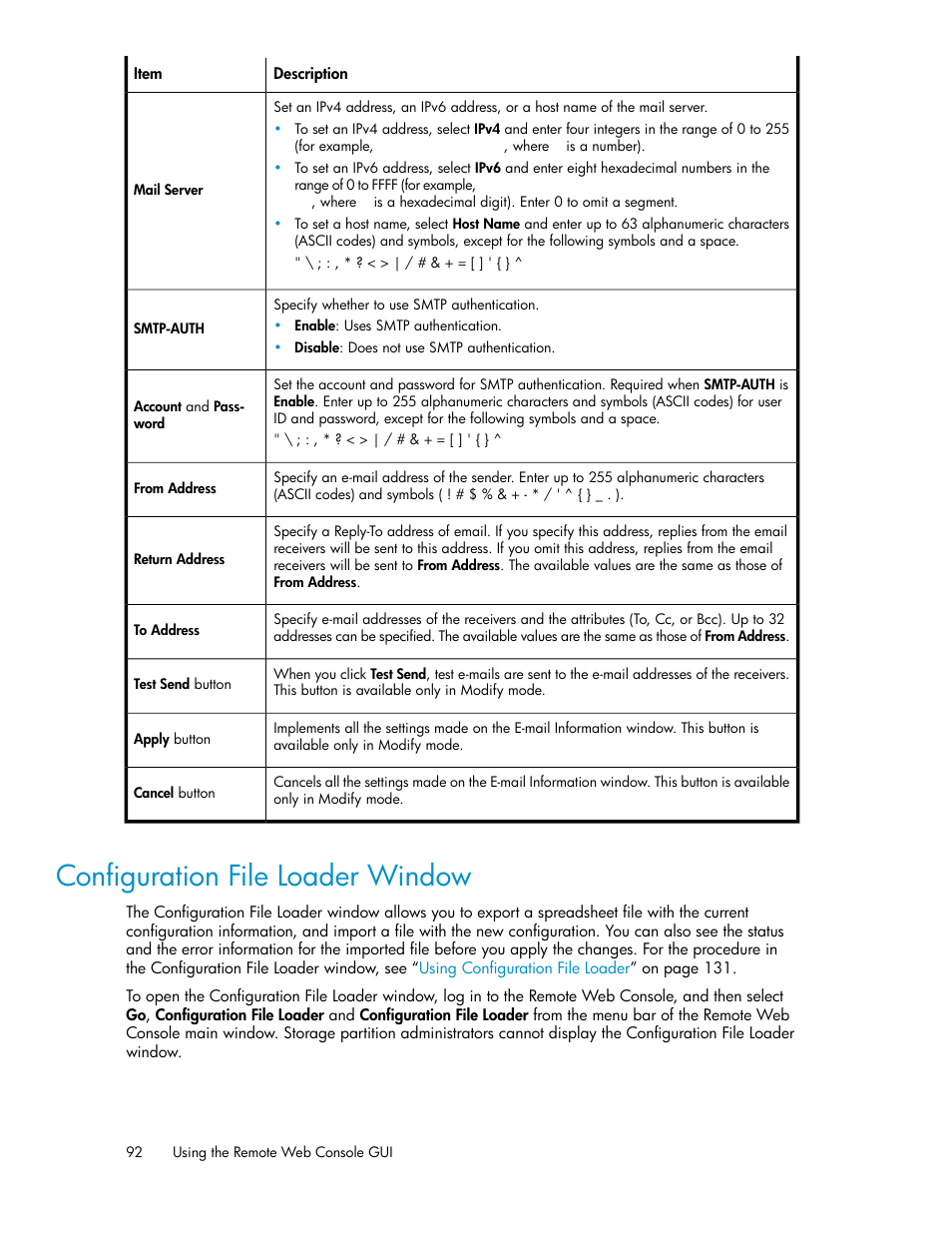Configuration file loader window | HP StorageWorks XP Remote Web Console Software User Manual | Page 92 / 174