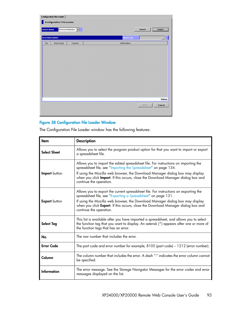 Configuration file loader window | HP StorageWorks XP Remote Web Console Software User Manual | Page 93 / 174
