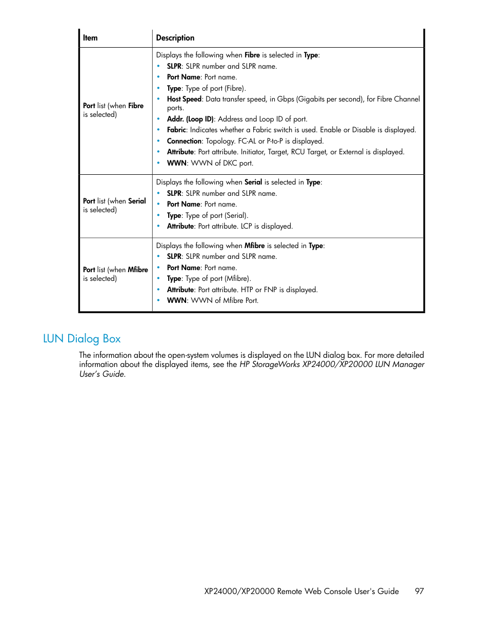 Lun dialog box | HP StorageWorks XP Remote Web Console Software User Manual | Page 97 / 174