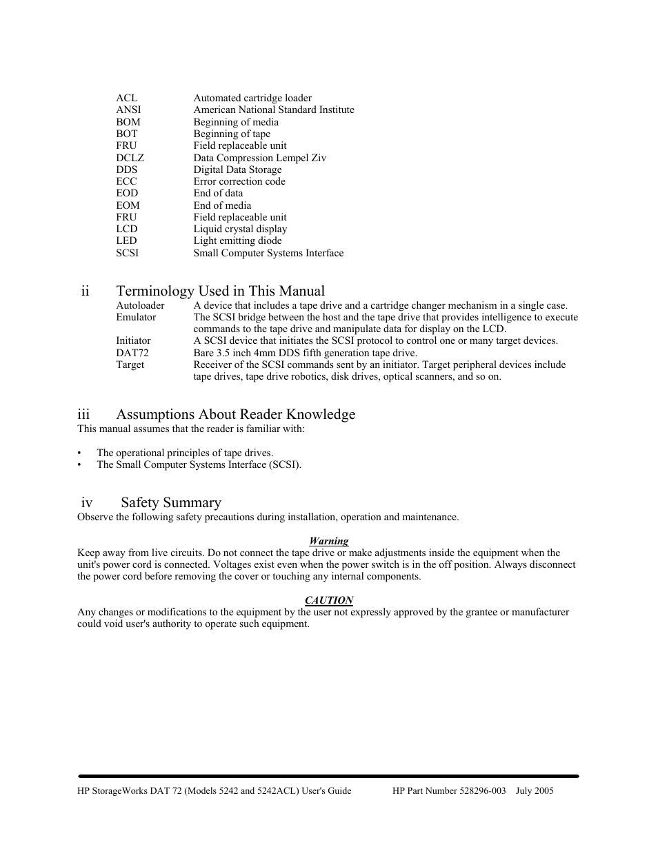 I list of acronyms, Ii terminology used in this manual, Iii assumptions about reader knowledge | Iv safety summary | HP Integrity NonStop H-Series User Manual | Page 2 / 79