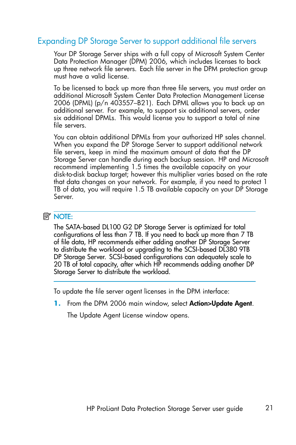 HP ProLiant ML310 G3 Data Protection Storage Server User Manual | Page 21 / 62