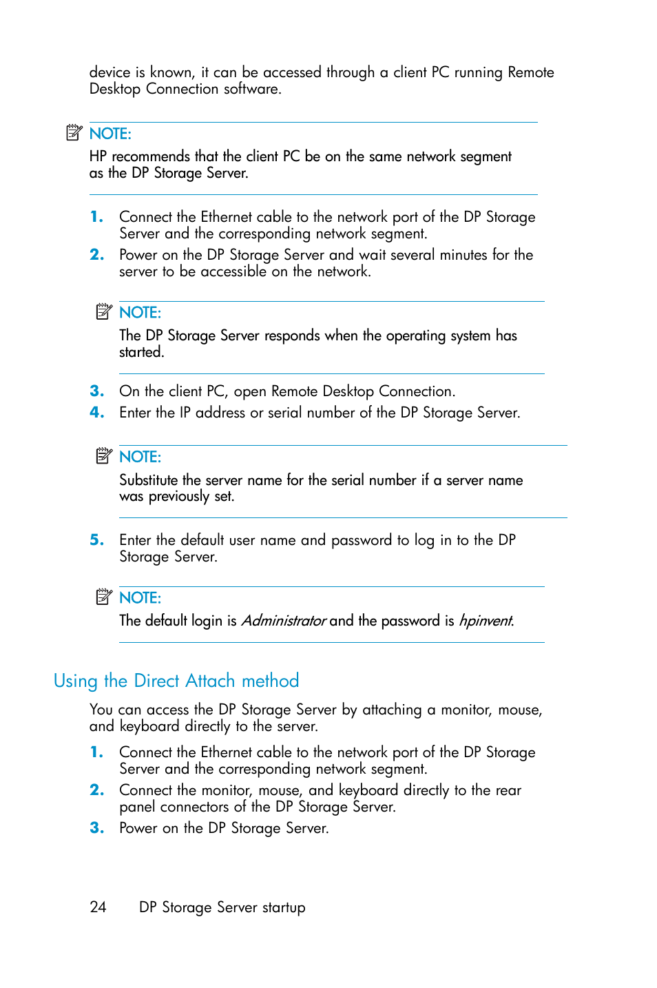 Using the direct attach method | HP ProLiant ML310 G3 Data Protection Storage Server User Manual | Page 24 / 62