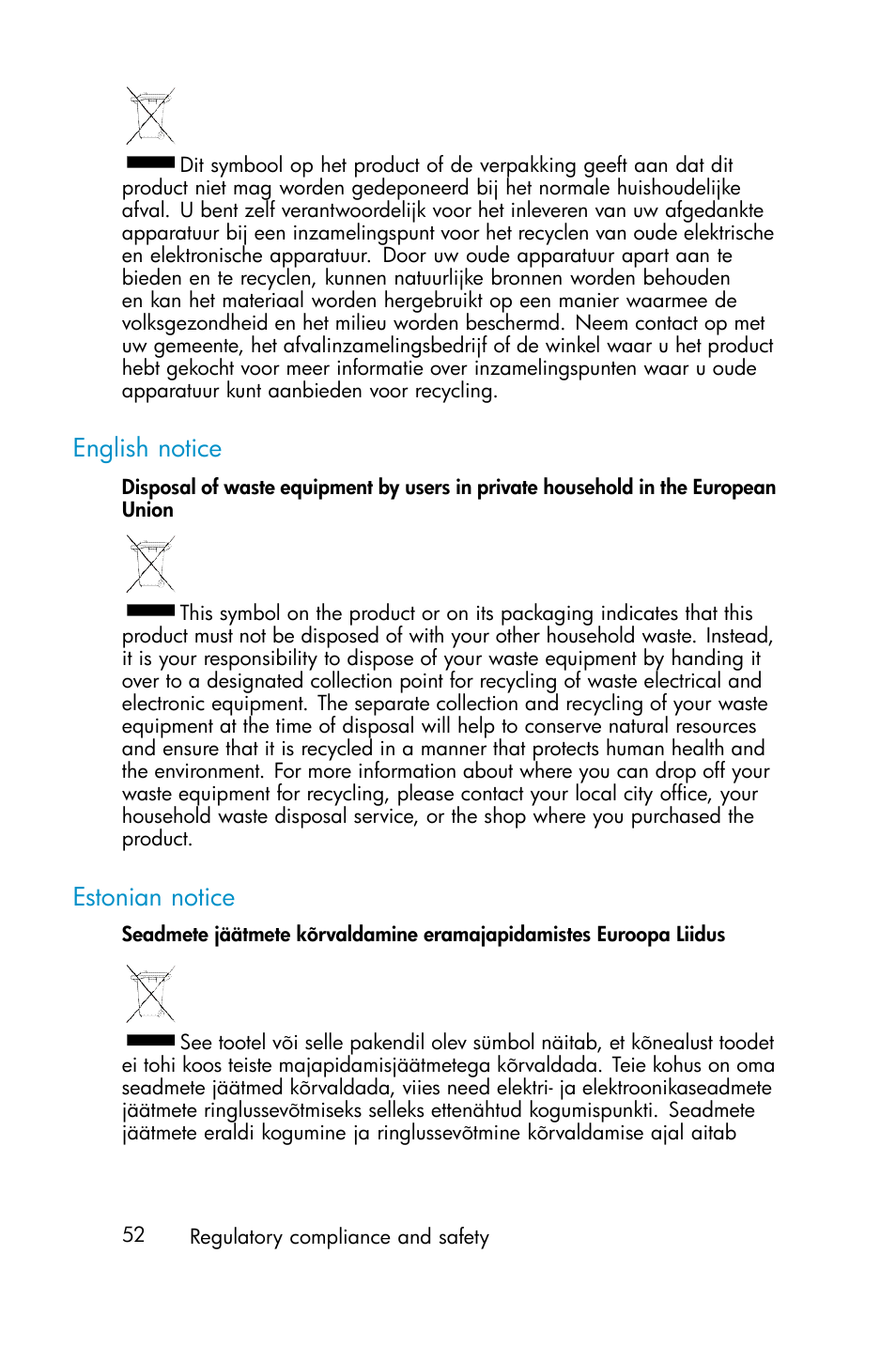 English notice, Estonian notice | HP ProLiant ML310 G3 Data Protection Storage Server User Manual | Page 52 / 62