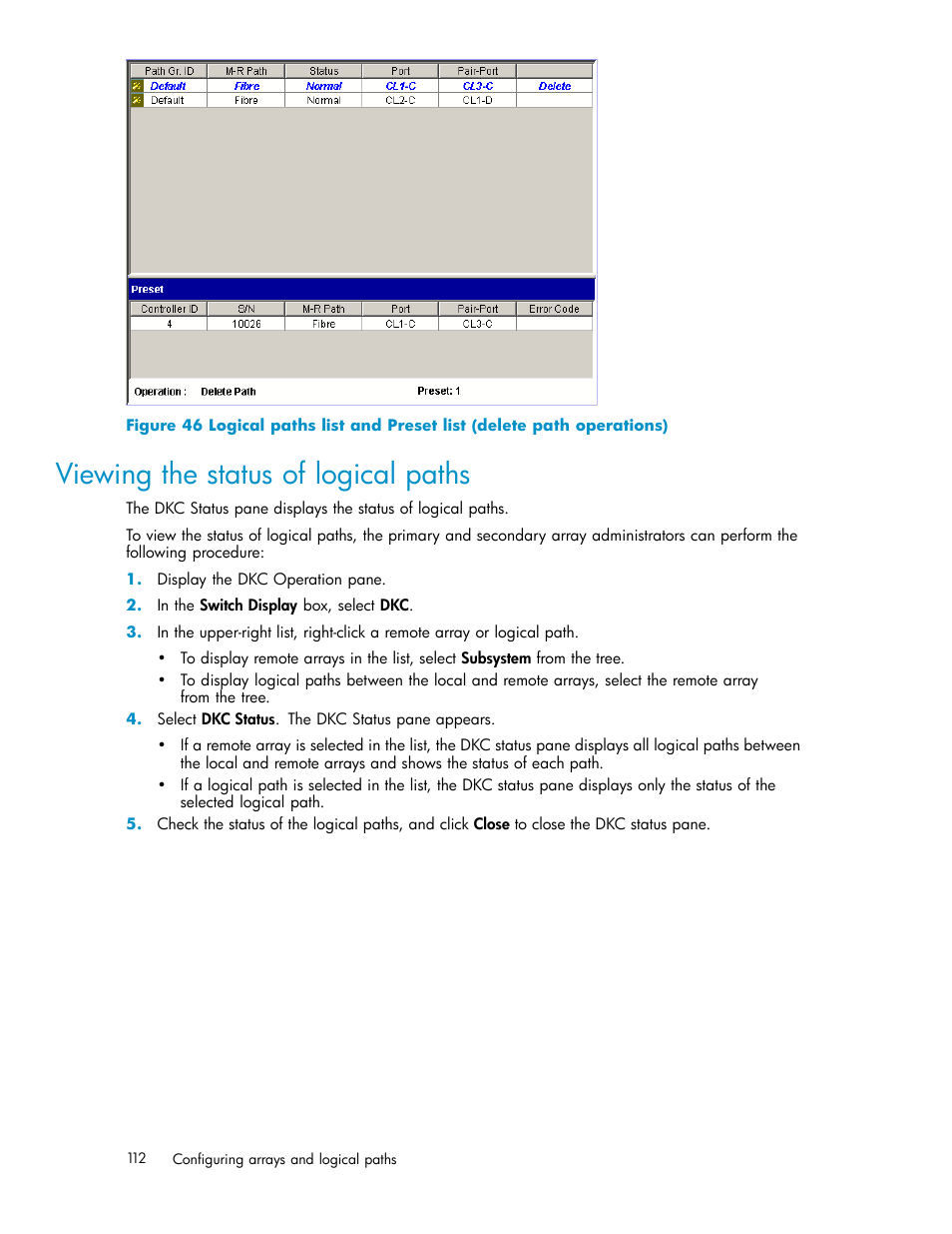 Viewing the status of logical paths | HP XP Continuous Access Software User Manual | Page 112 / 234