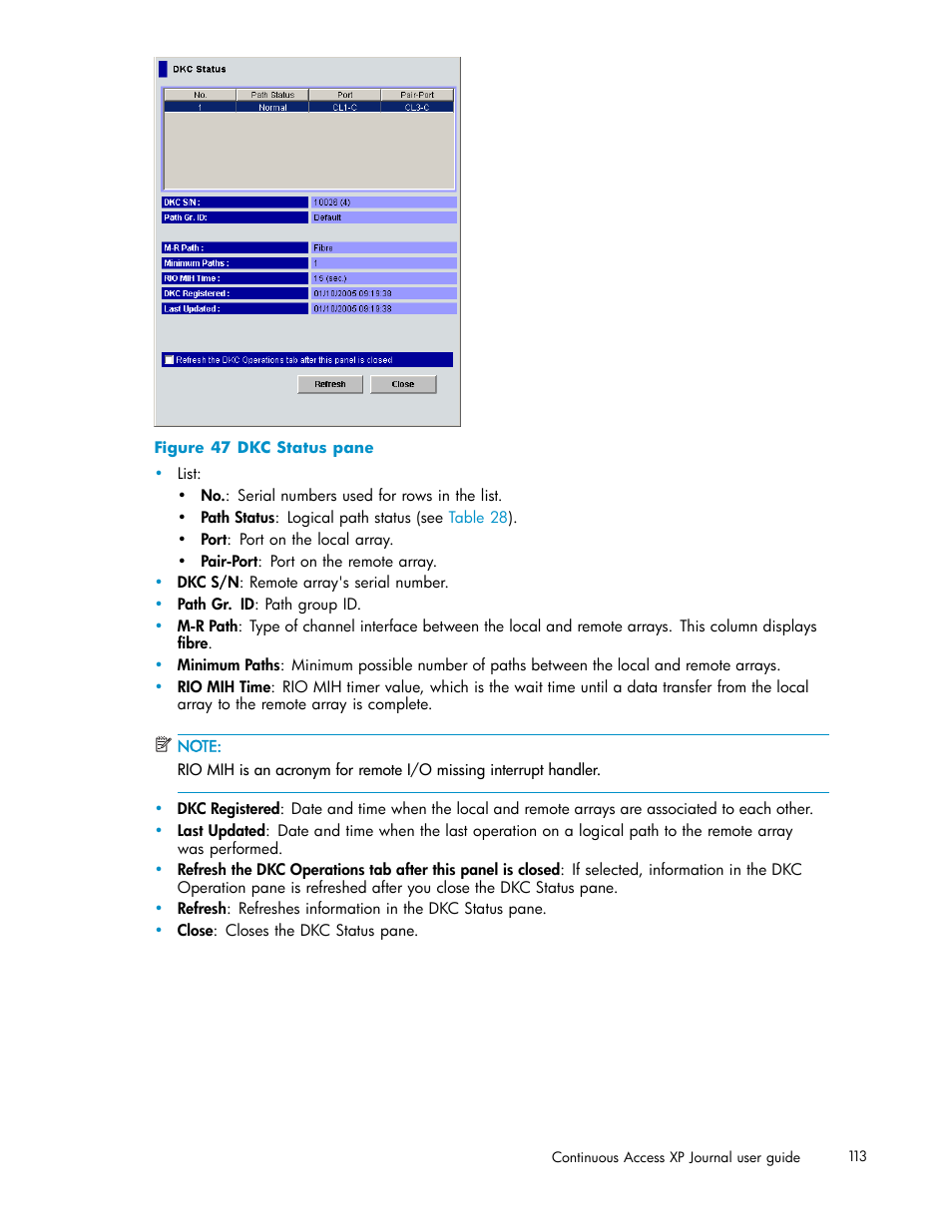 Dkc status pane | HP XP Continuous Access Software User Manual | Page 113 / 234