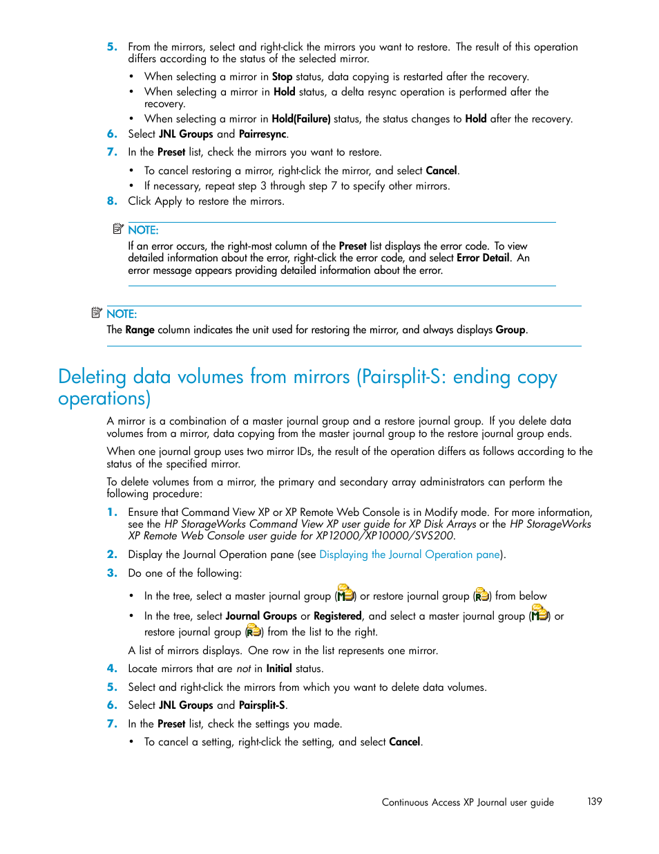 Copy operations) | HP XP Continuous Access Software User Manual | Page 139 / 234