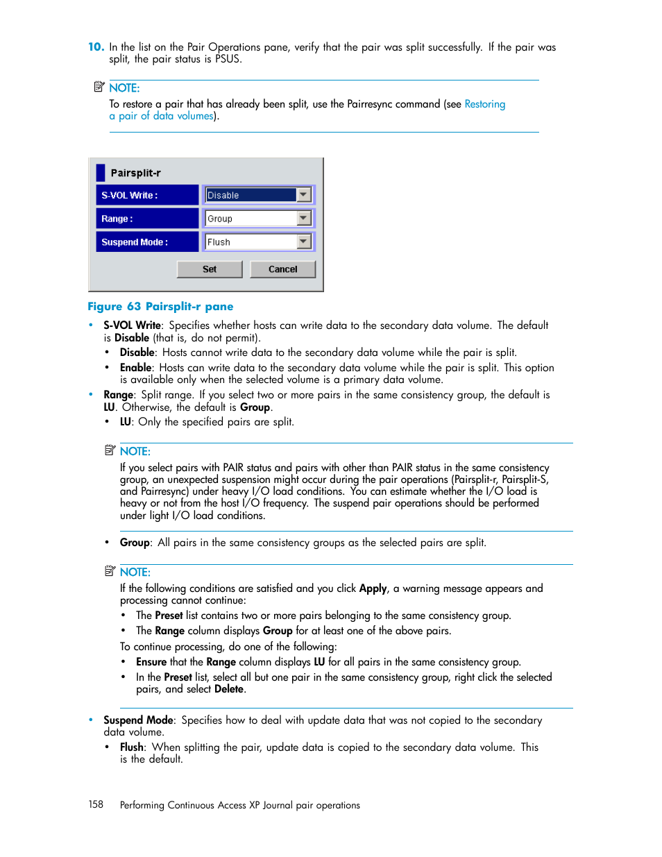 Pairsplit-r pane | HP XP Continuous Access Software User Manual | Page 158 / 234