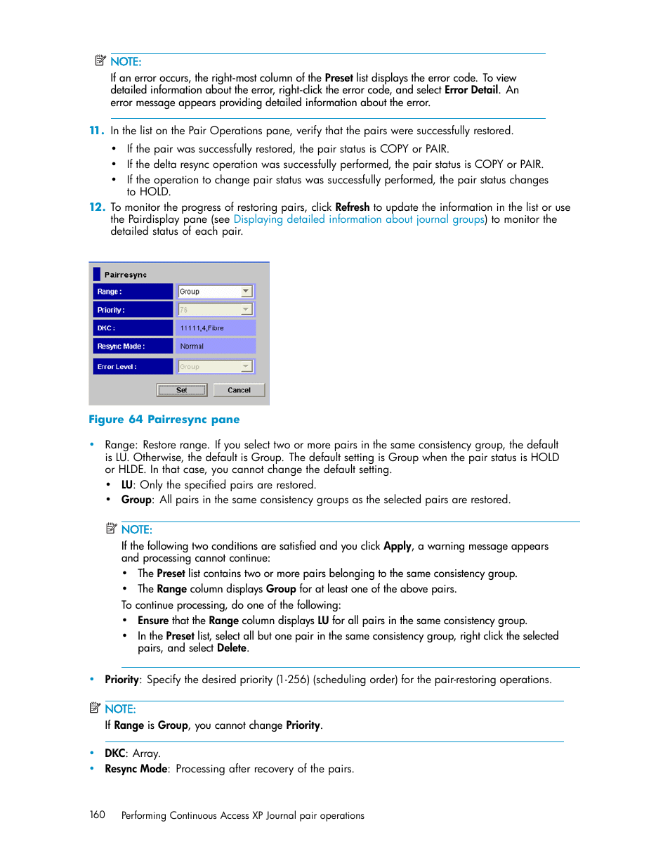 Pairresync pane, Figure 64 | HP XP Continuous Access Software User Manual | Page 160 / 234