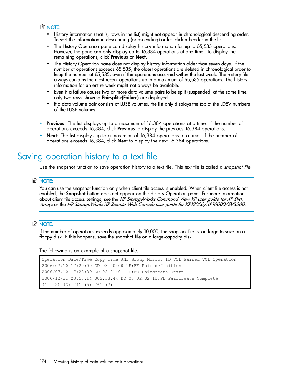 Saving operation history to a text file | HP XP Continuous Access Software User Manual | Page 174 / 234