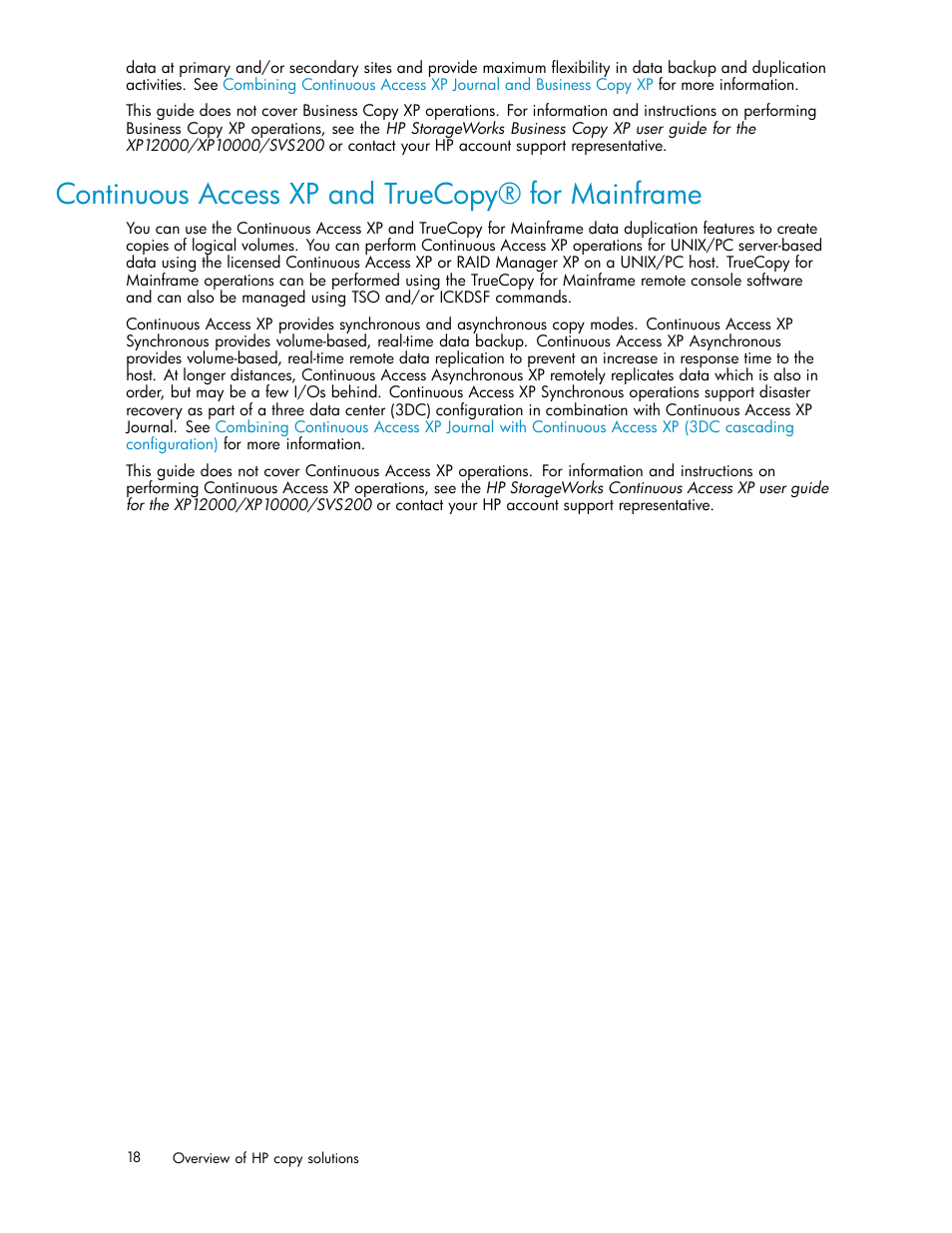 Continuous access xp and truecopy® for mainframe | HP XP Continuous Access Software User Manual | Page 18 / 234