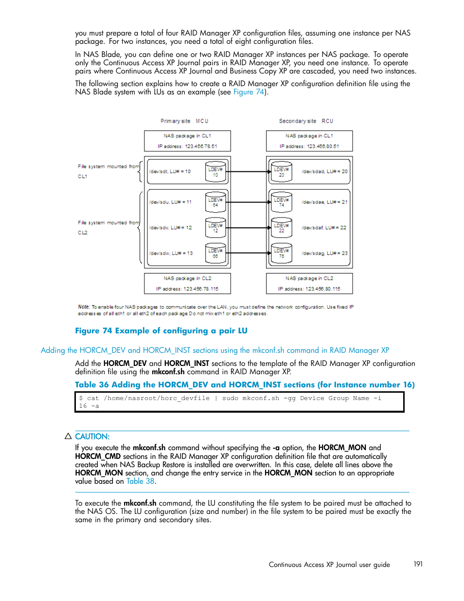 Example of configuring a pair lu | HP XP Continuous Access Software User Manual | Page 191 / 234