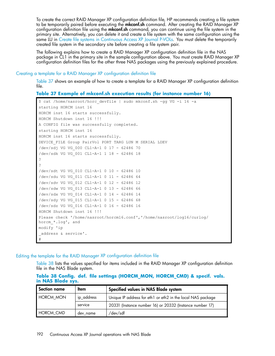 Table 38 | HP XP Continuous Access Software User Manual | Page 192 / 234