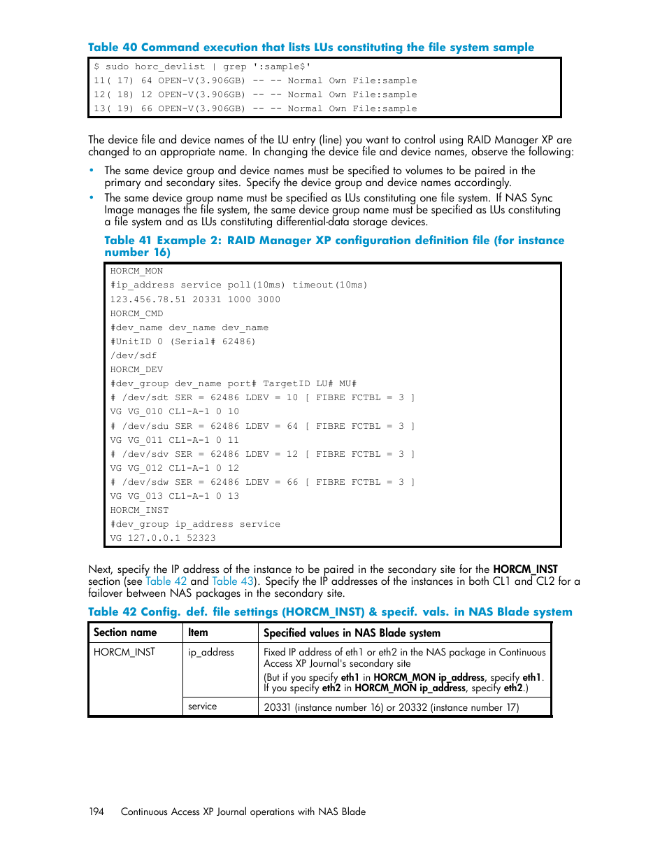 Table 41, Table 40 | HP XP Continuous Access Software User Manual | Page 194 / 234