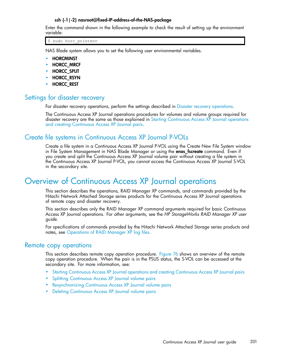 Settings for disaster recovery, Remote copy operations | HP XP Continuous Access Software User Manual | Page 201 / 234