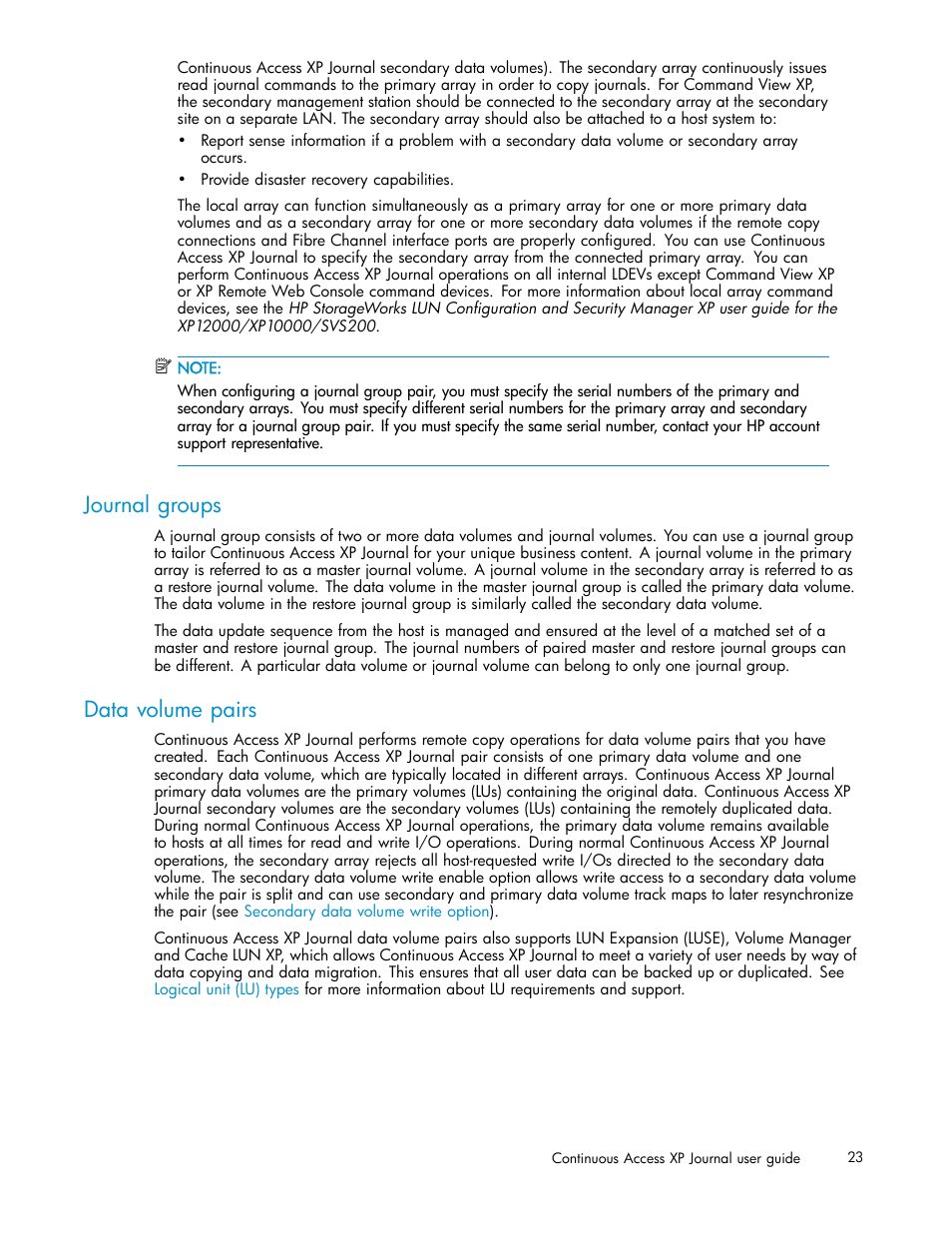 Journal groups, Data volume pairs | HP XP Continuous Access Software User Manual | Page 23 / 234