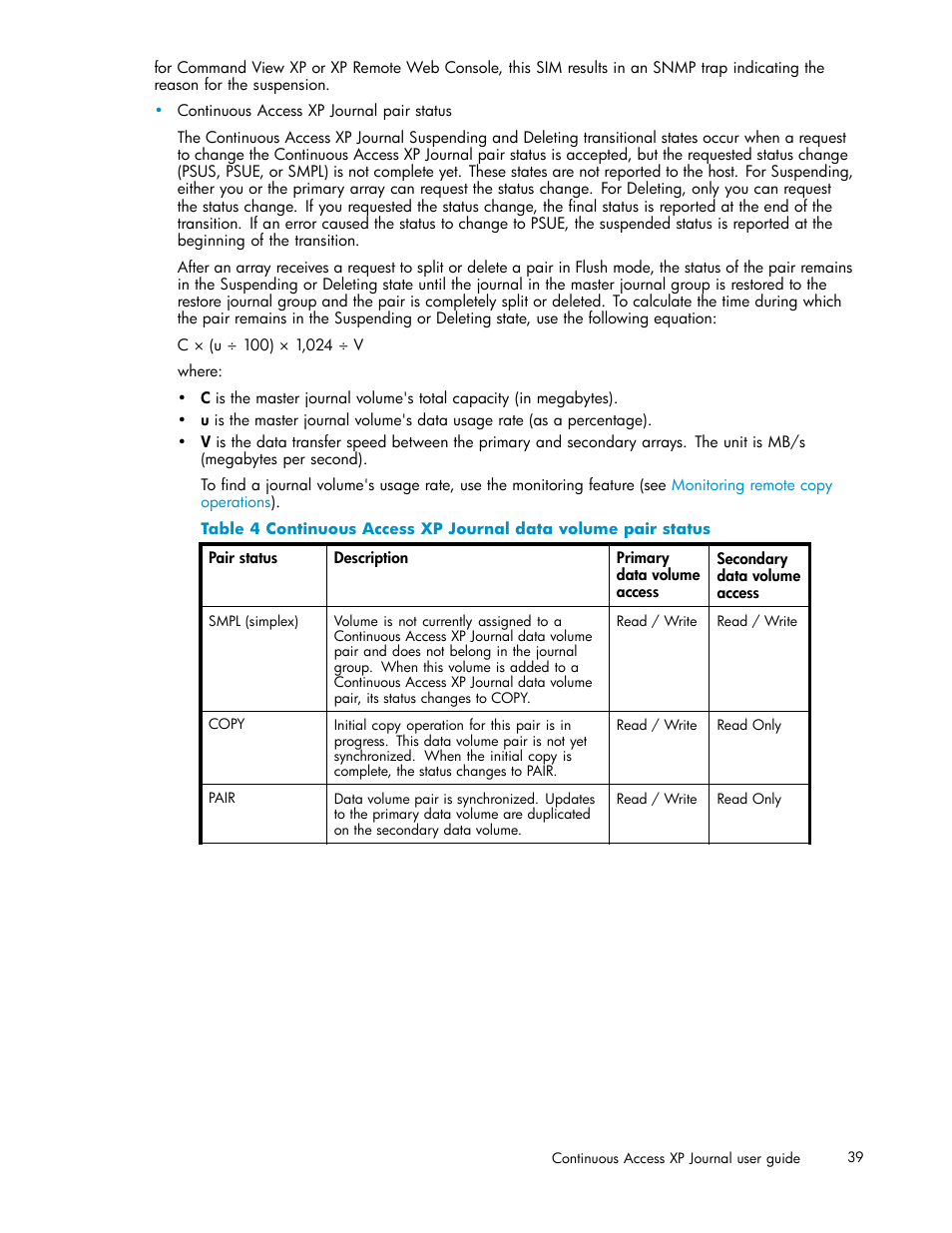 Table 4 | HP XP Continuous Access Software User Manual | Page 39 / 234