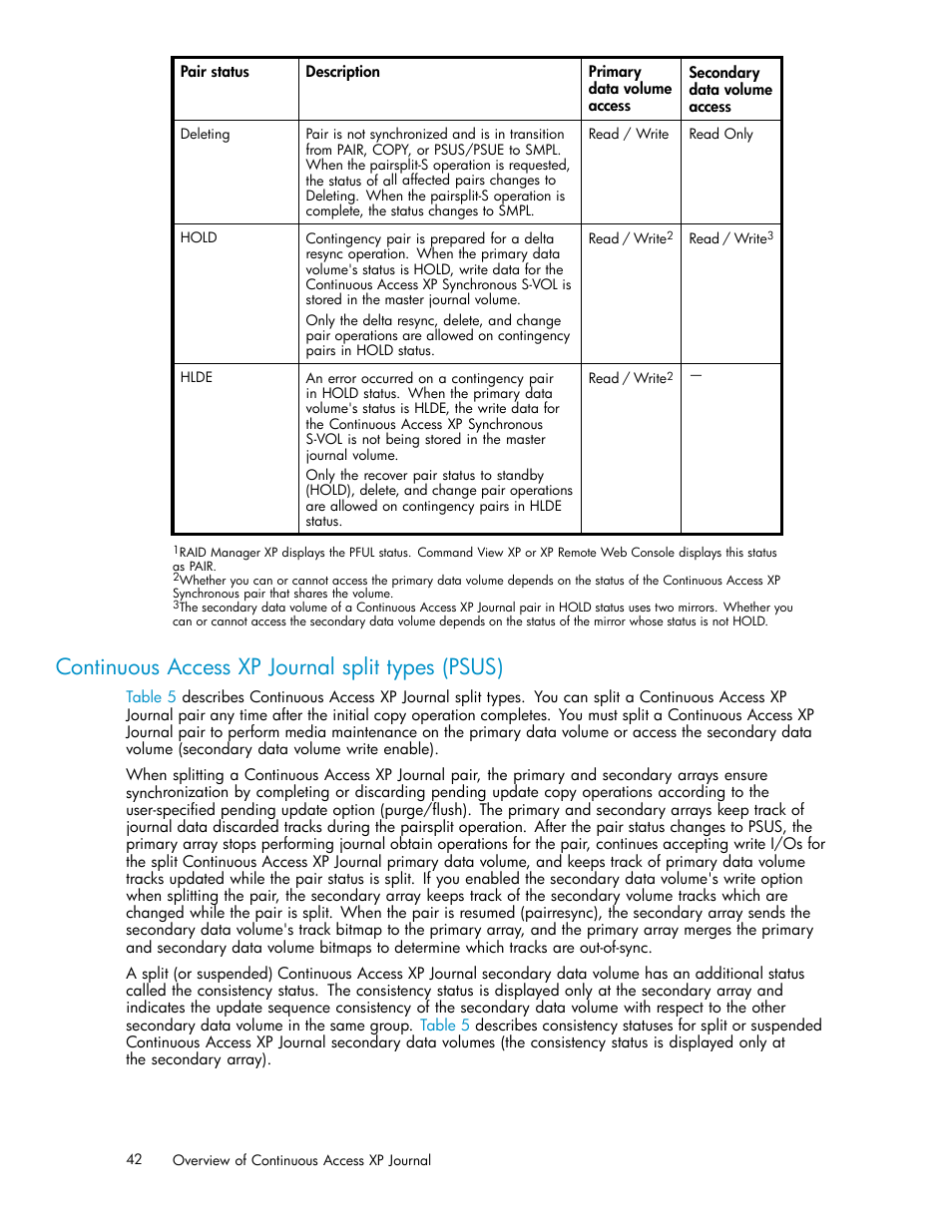 Continuous access xp journal split types (psus) | HP XP Continuous Access Software User Manual | Page 42 / 234