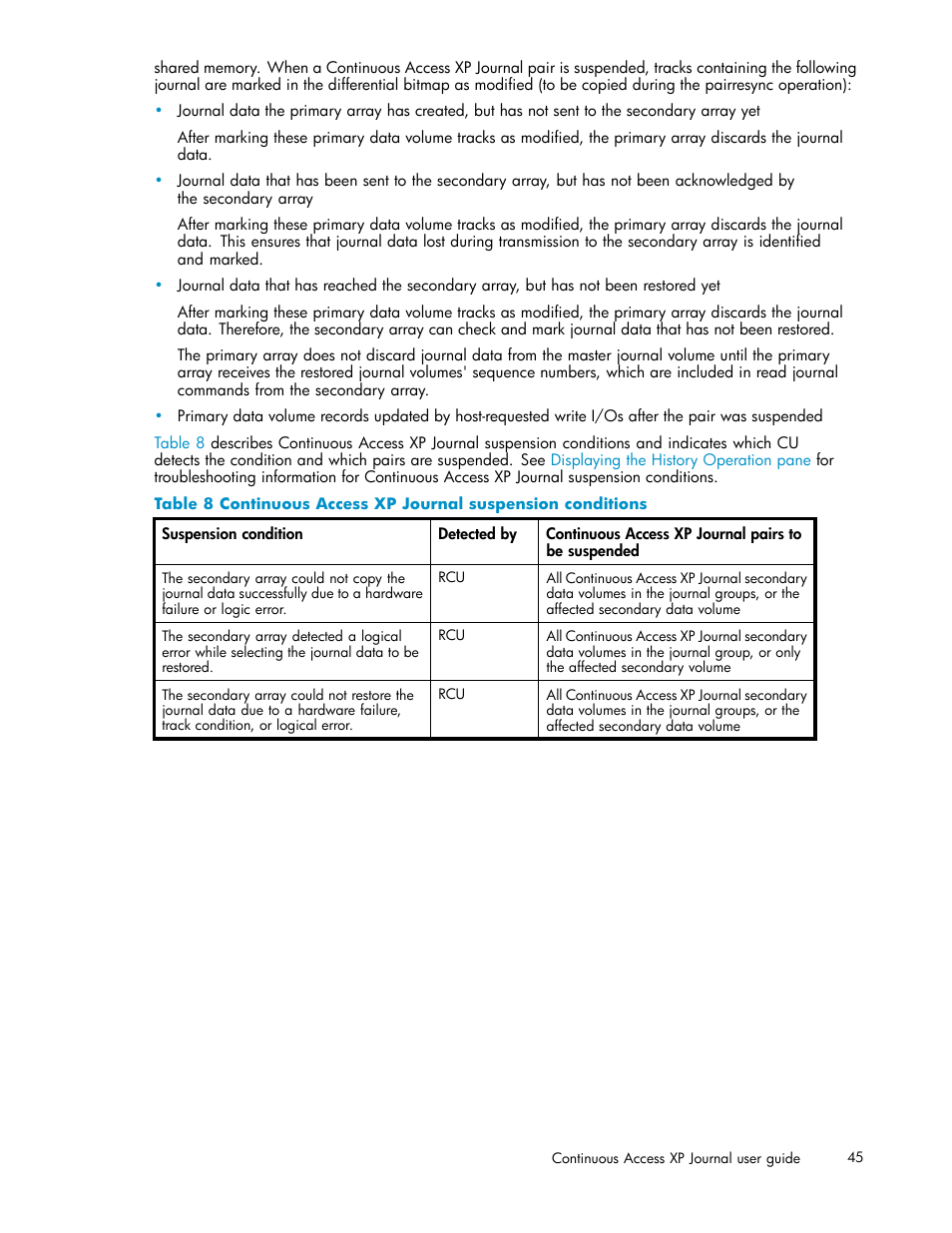Continuous access xp journal suspension conditions | HP XP Continuous Access Software User Manual | Page 45 / 234