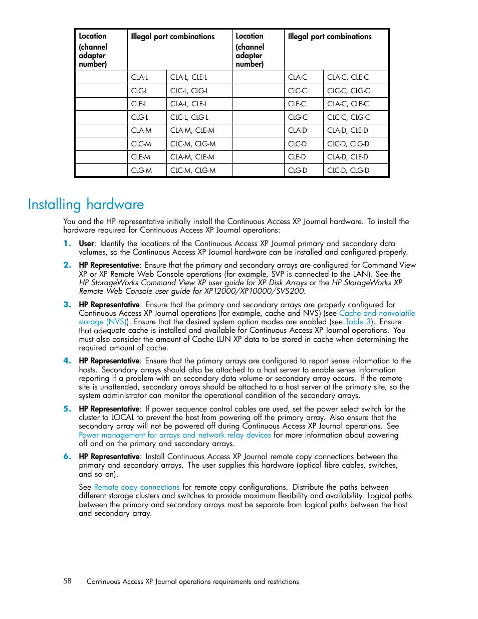 Installing hardware | HP XP Continuous Access Software User Manual | Page 58 / 234