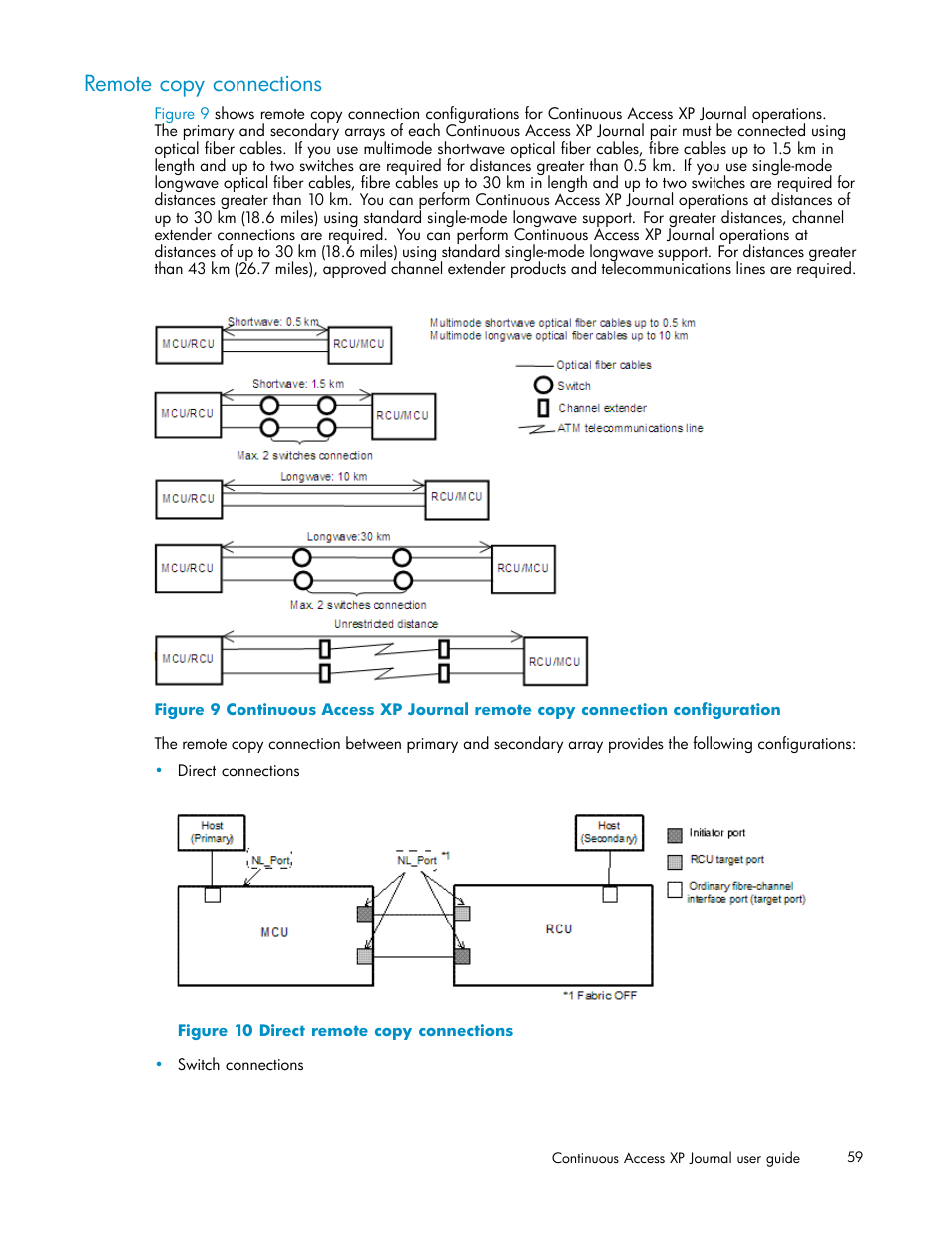 Remote copy connections, Direct remote copy connections | HP XP Continuous Access Software User Manual | Page 59 / 234