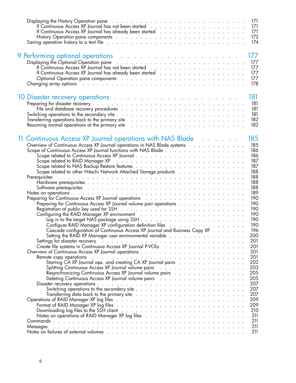 9 performing optional operations, 10 disaster recovery operations | HP XP Continuous Access Software User Manual | Page 6 / 234