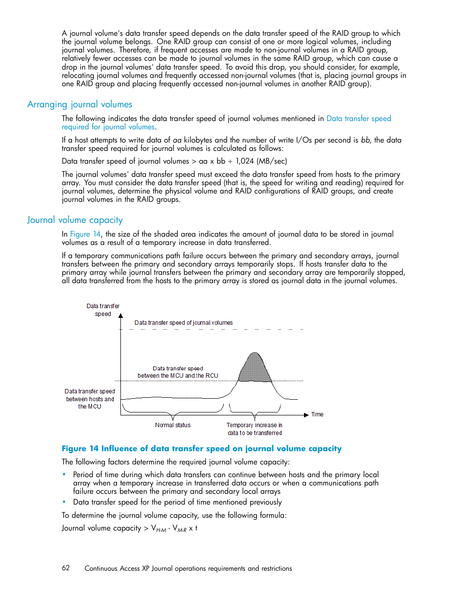 Arranging journal volumes, Journal volume capacity | HP XP Continuous Access Software User Manual | Page 62 / 234